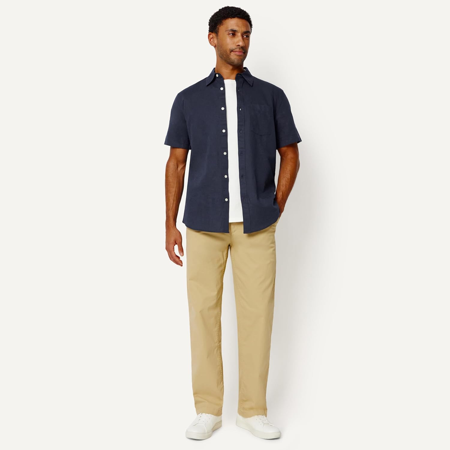 Detalle de Amazon Essentials Men's Regular-Fit Short-Sleeve Linen Shirt
