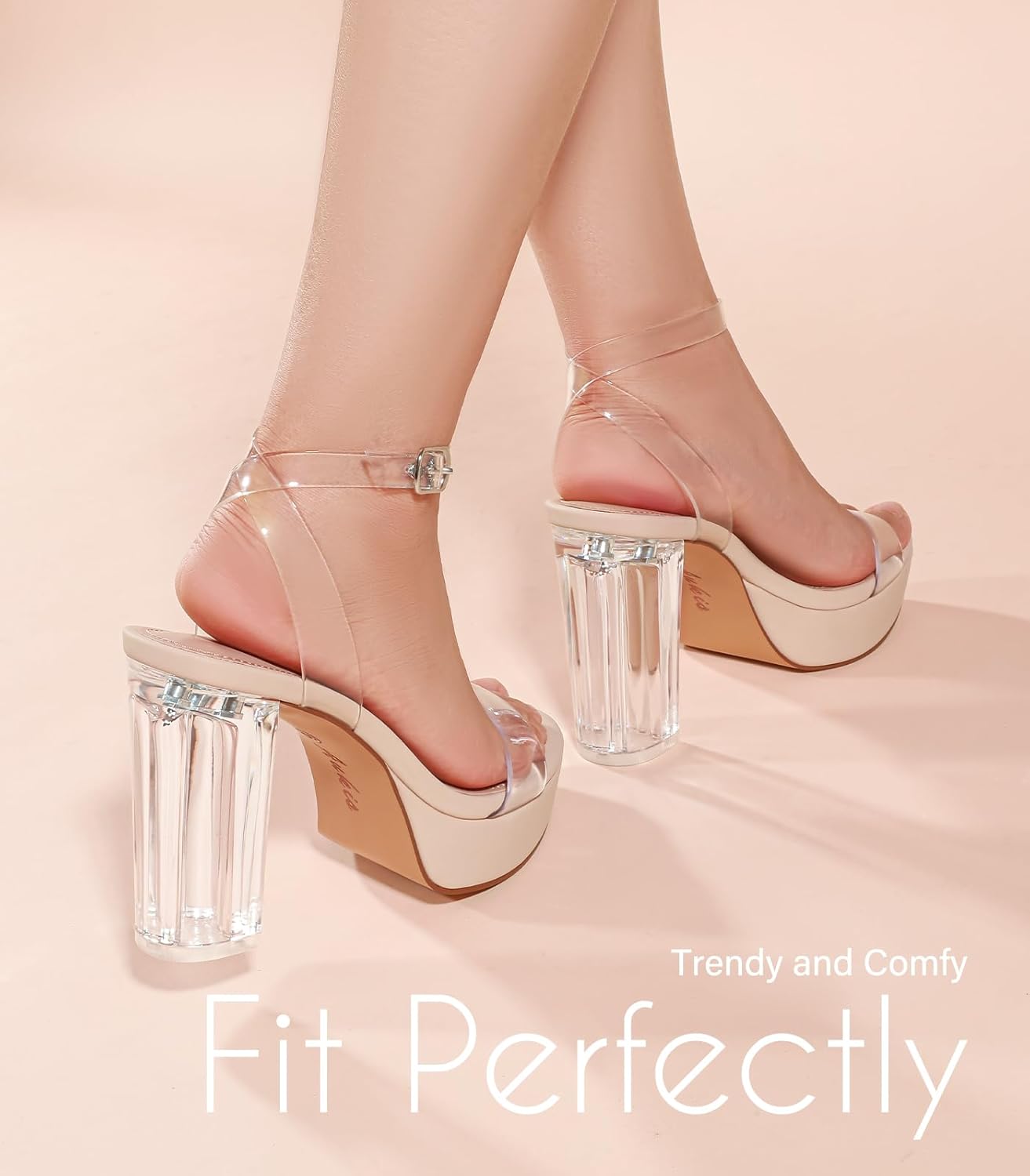 Thumbnail 4 de Ankis Platform Heels for Women (4-Inch Chunky Heels) — Nude, White, Silver, Gold, Black Ankle Strappy Sandals