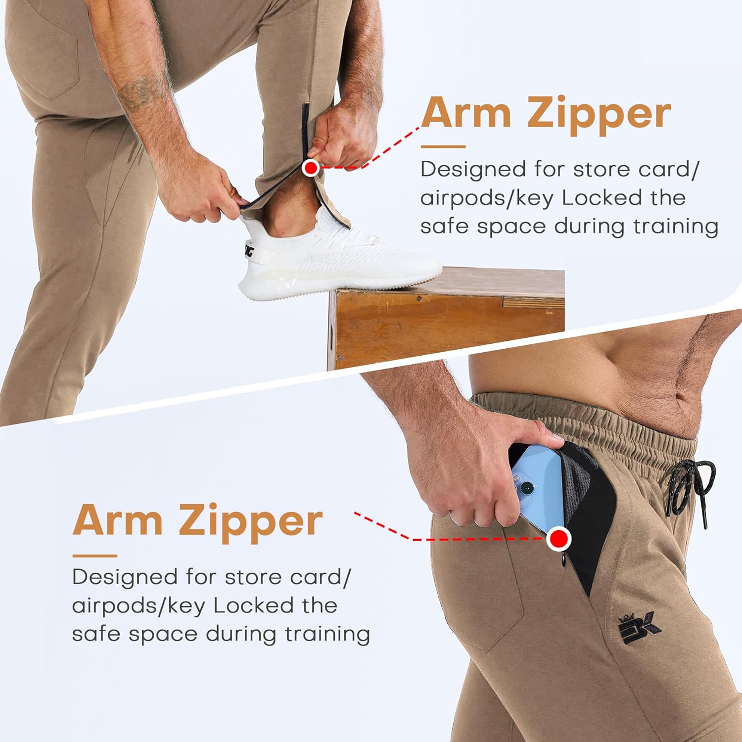 Detalle de BROKIG Mens Zero Armor Gym Jogger Bottoms with ankle zips and integrated mesh pockets