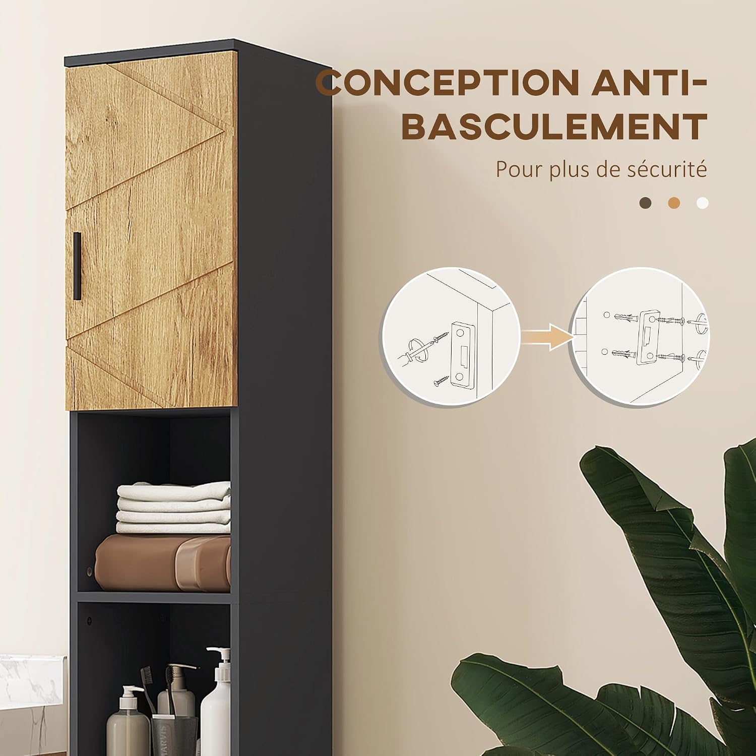 Thumbnail 5 de kleankin Colonne Armoire Salle de Bain 183 cm Gris foncé