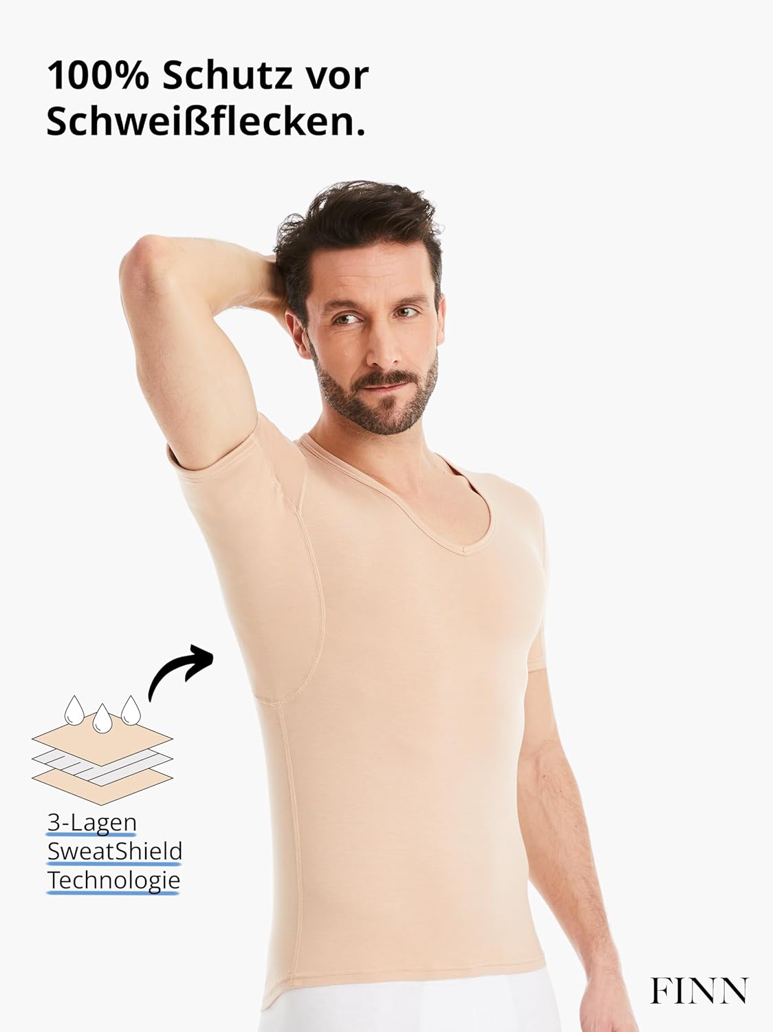 Thumbnail 2 de FINN Anti-Schweiß Shirt Herren: V-Ausschnitt mit integrierten Achselpads und Silvadur‑Geruchskontrolle
