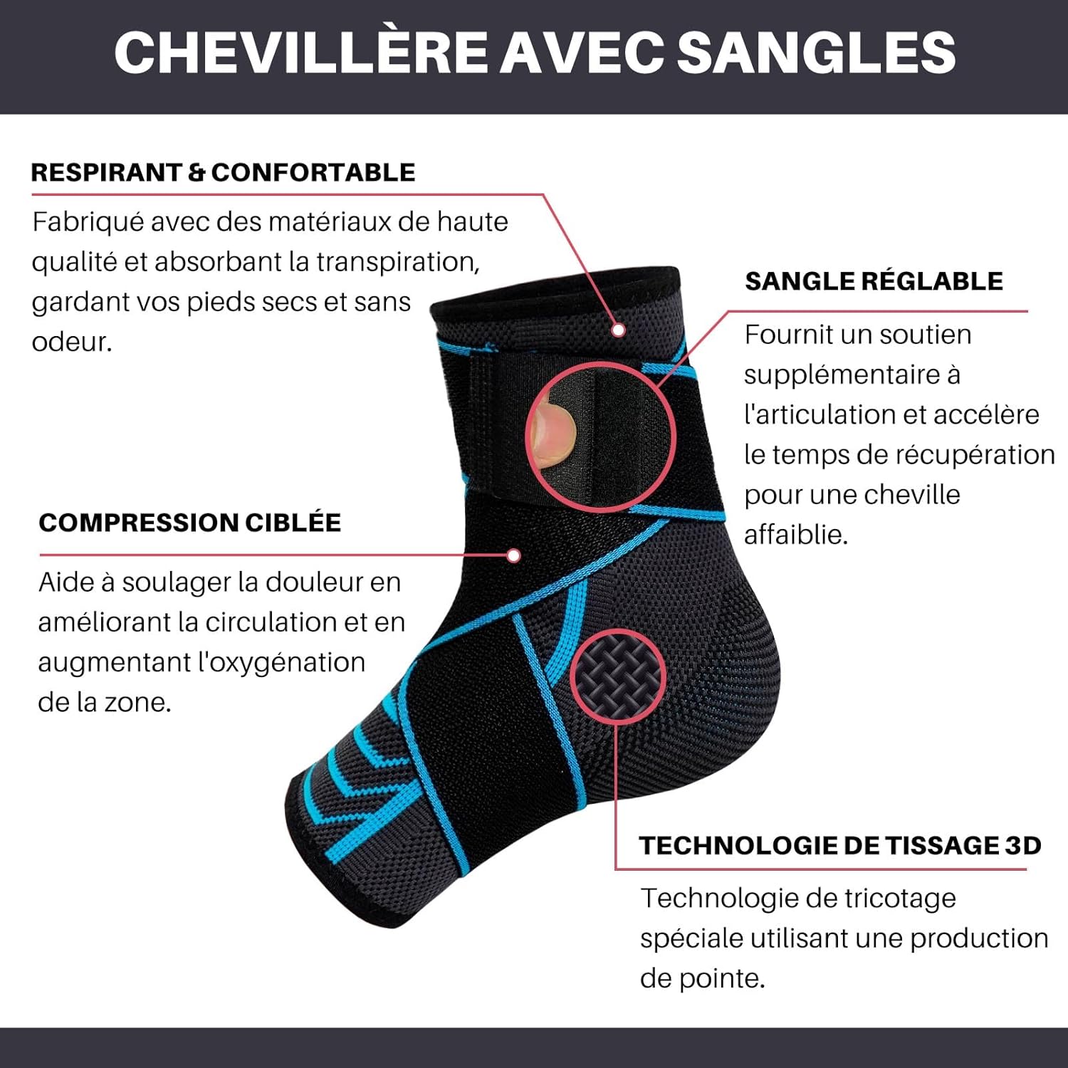 Thumbnail 3 de PUTUO Chevillère Entorse Attelle de Cheville: Chaussettes de Maintien Sport Chevillère Réglable pour Tendinite et Protection du Tendon d’Achille