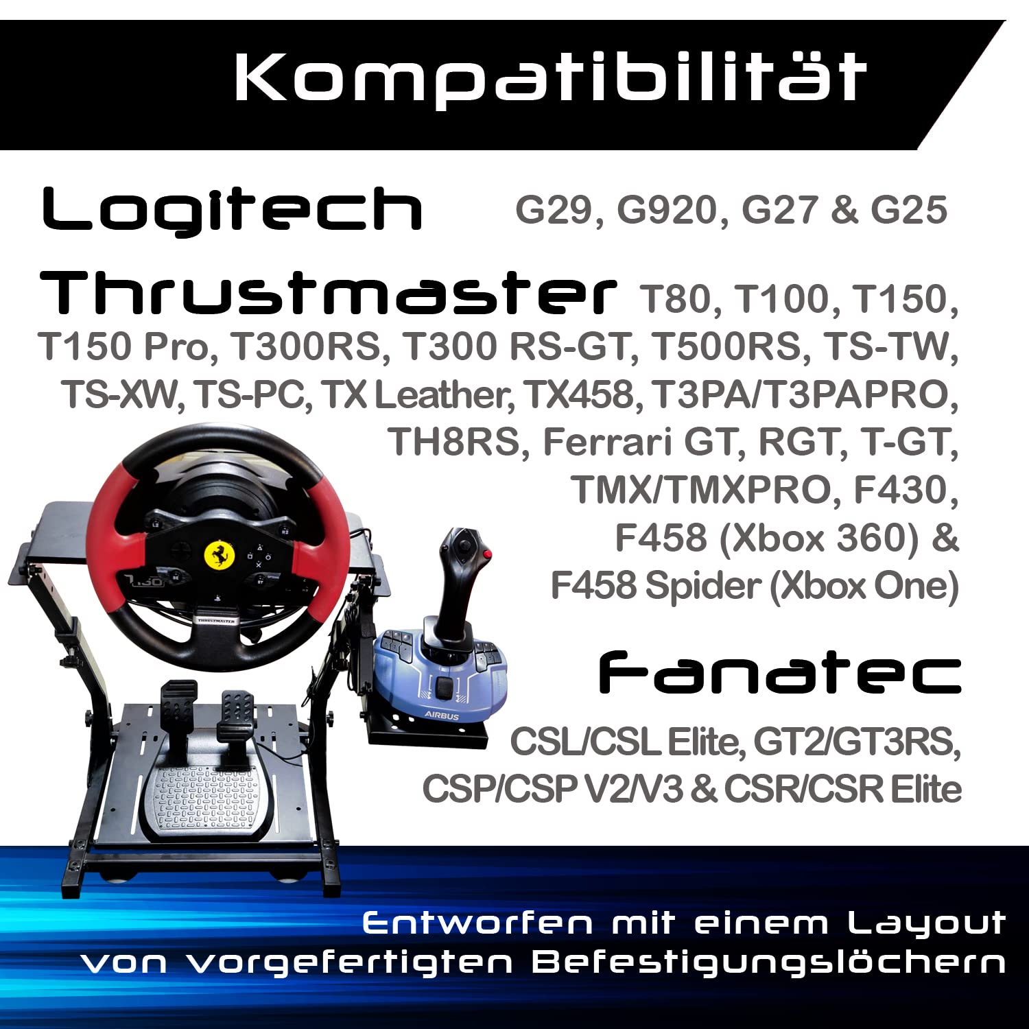 Detalle de Lenkradständer für G29/G920/G923 – inkl. Schalthebelhalterung, verstellbar und faltbar