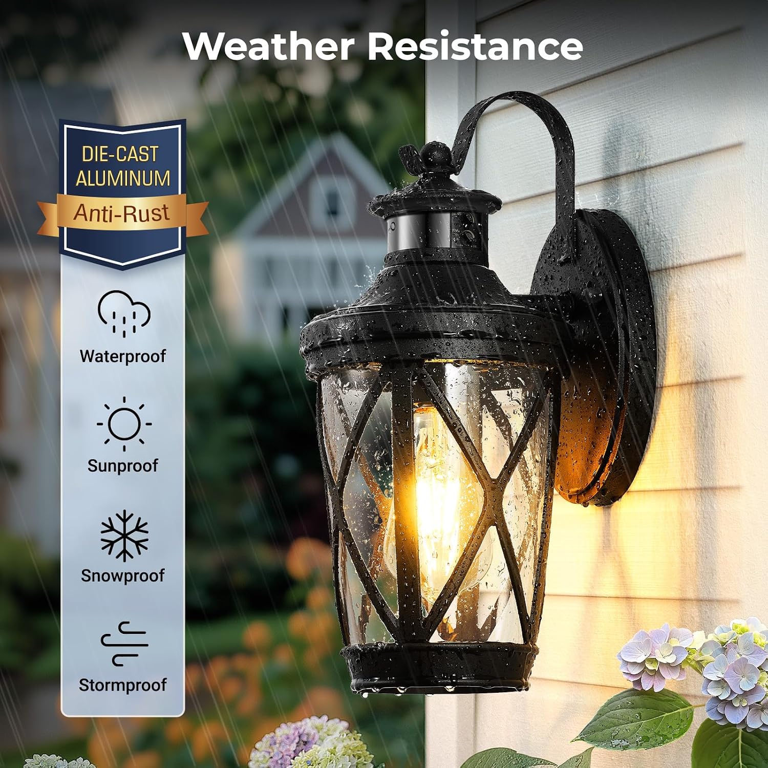 Detalle 1 de VIANIS V81605 Outdoor Wall Lantern with Motion Sensor, Black, E26 Socket