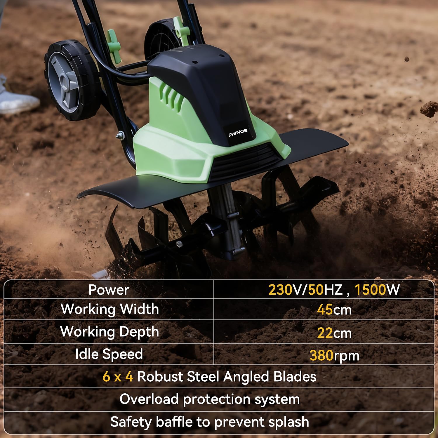 Detalle 2 de Electric garden tiller 1500W 45cm PHIWOS