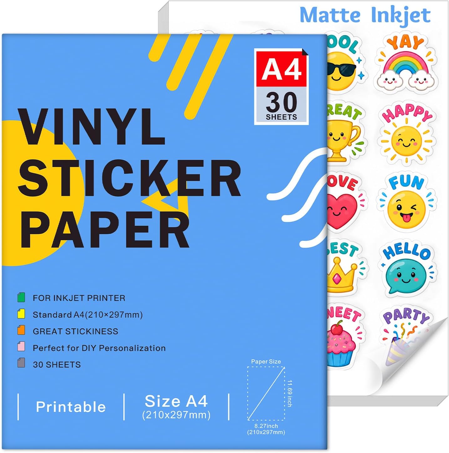 Ruibytree A4 Printable Matte Vinyl Sticker Paper for Inkjet Printers – 30 Sheets