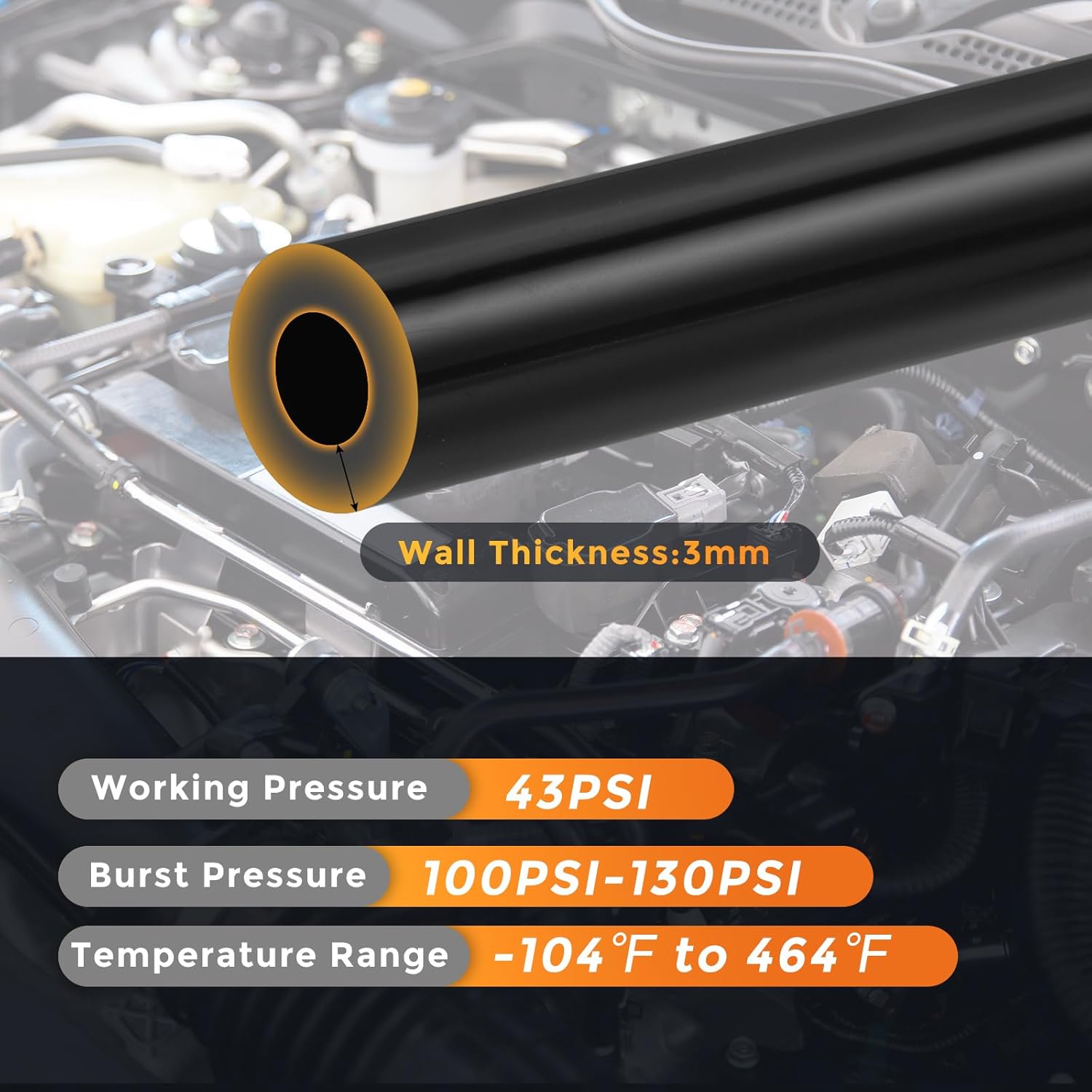 Detalle de DMiotech Silicone Vacuum Tubing Hose Line, 5Ft 4mm ID, 3mm Wall, 130 PSI, Black
