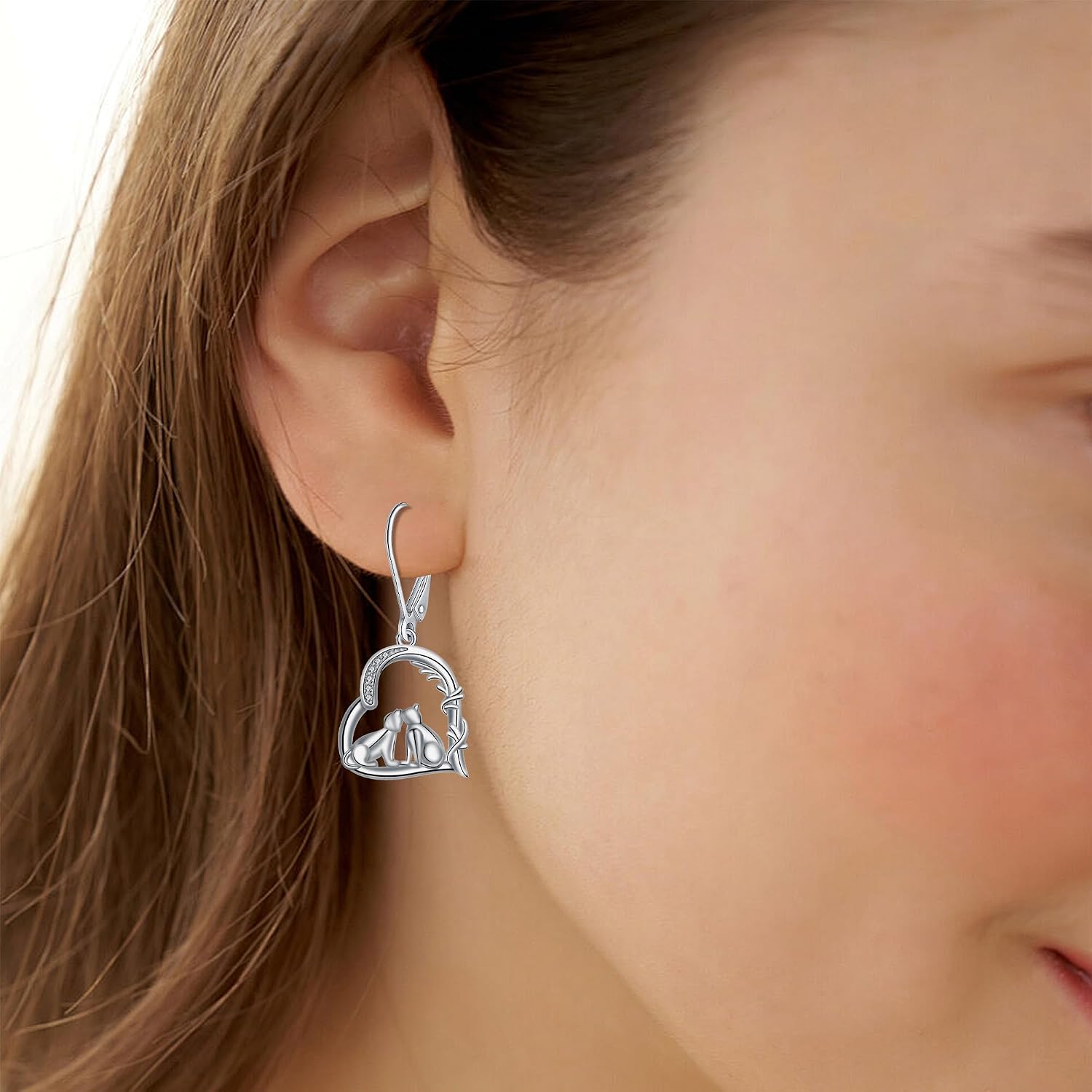 Detalle de J.MUEN Damen Ohrringe 925 Sterling Silber – Katzenanhänger, Geschenkbox inkl. Schmuckverpackung