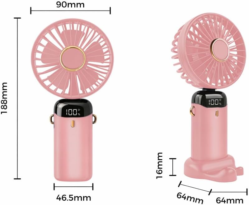Thumbnail 1 de Jsdoin hand-held portable USB rechargeable fan with 5 speeds and LED display (Pink)
