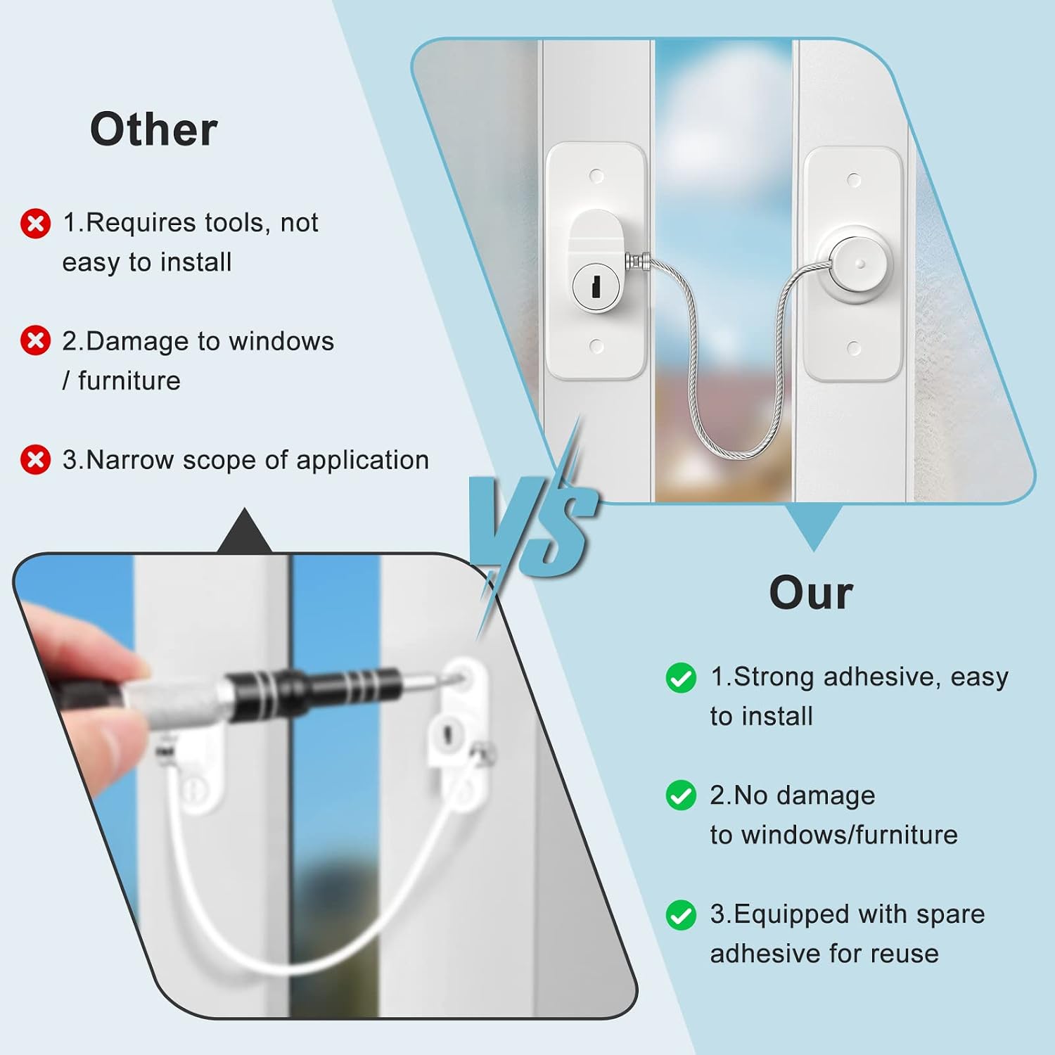 Detalle de AOSITE Window Safety Locks (12 Pack): Versatile, Adhesive or Screw‑Mounted Childproof Window & Cabinet Locks