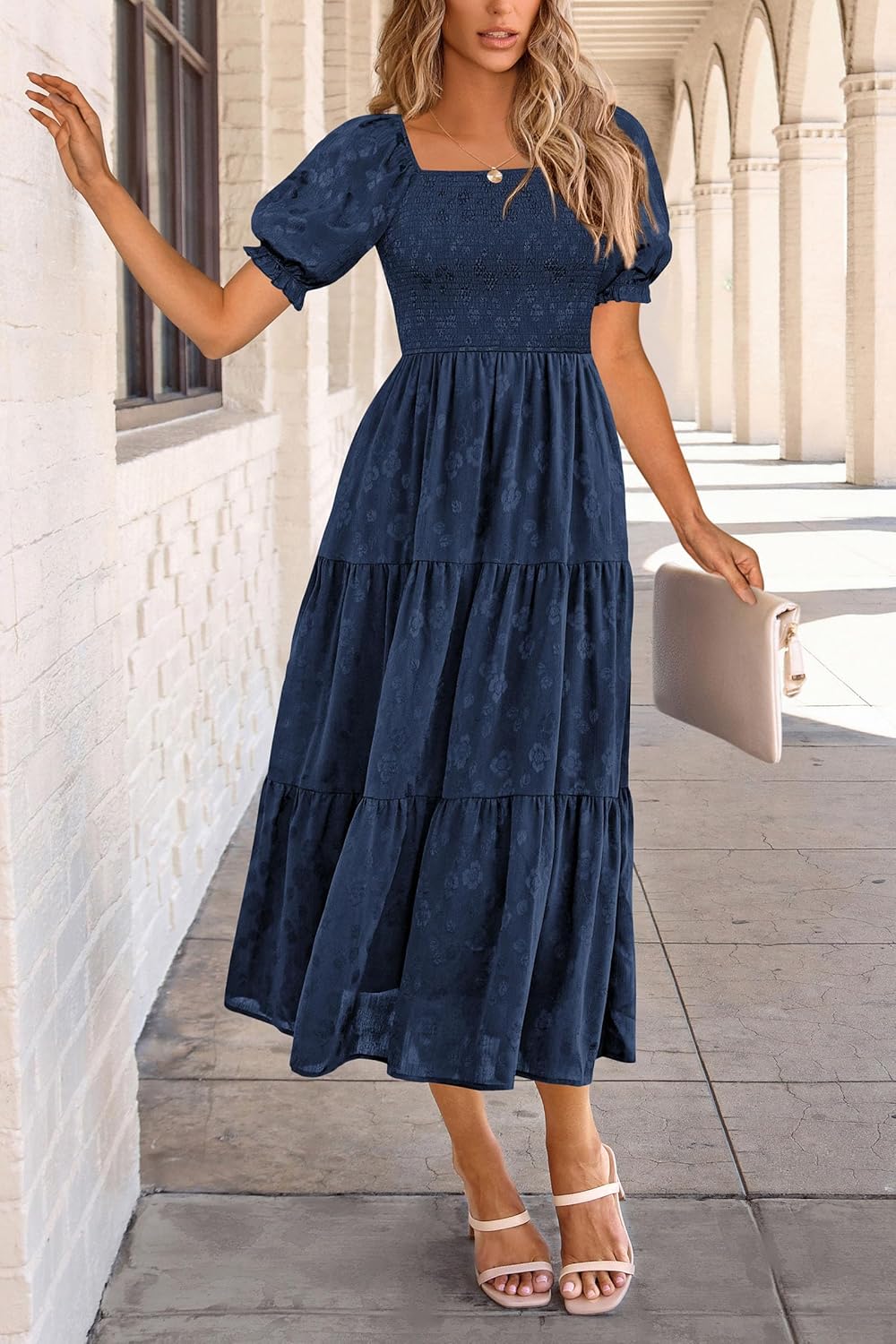 Thumbnail 4 de PRETTYGARDEN square neck midi dress with pockets