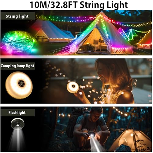 Detalle de GCCATE 10M Camping String Lights Retractable Fairy Lights, Coloured