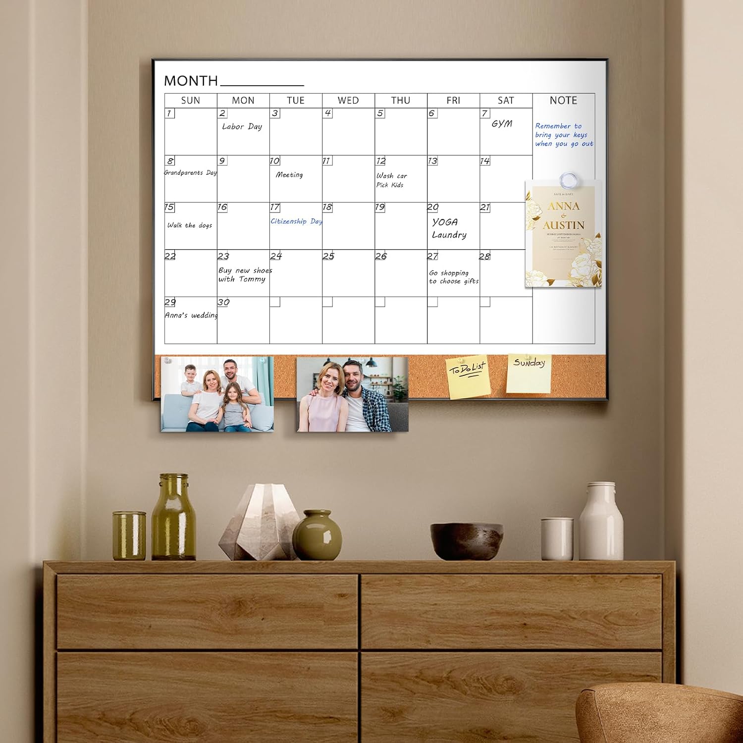 Thumbnail 6 de ARCOBIS COM2418-MONTH-Black-H Dry Erase Calendar, 24" x 18", Magnetic with Cork Board