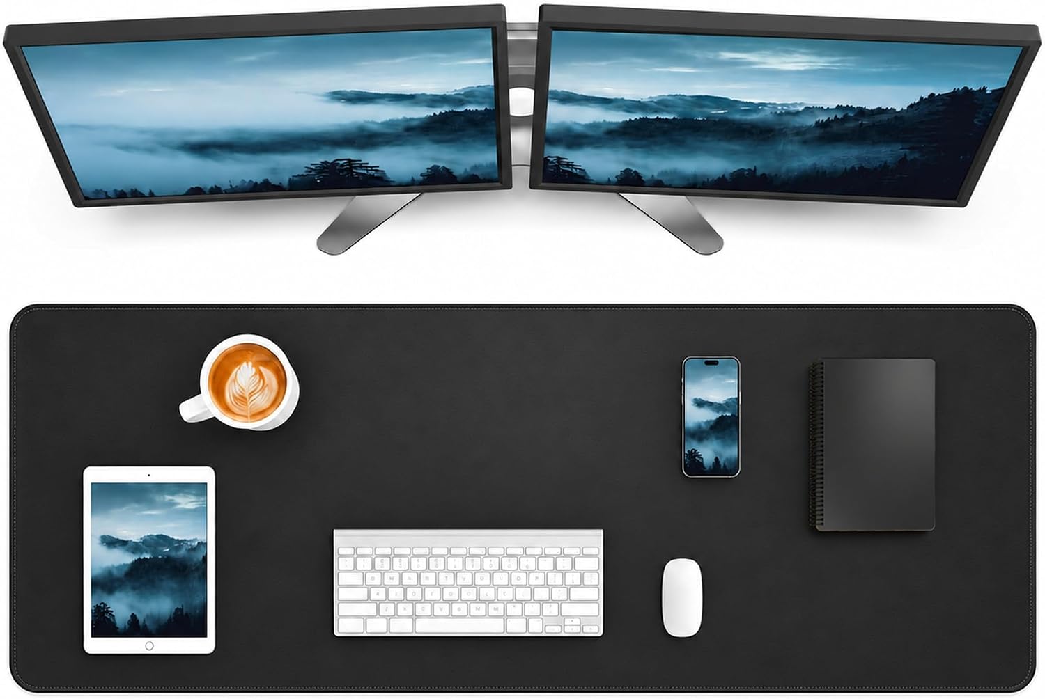Detalle de AFIING D-4817-Black 48" x 17" PU Leather Desk Mat, Black, Water-Resistant