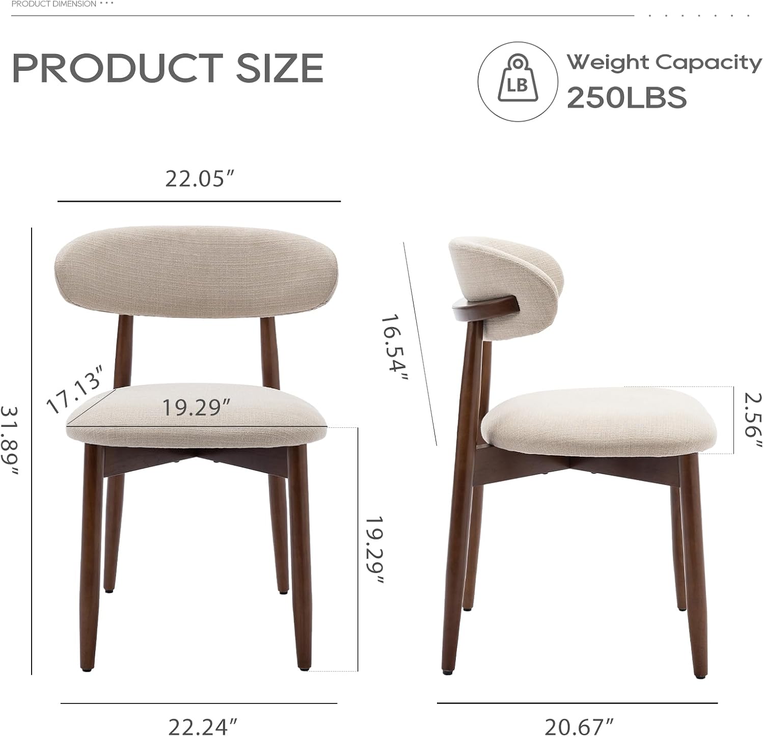 Detalle de COLAMY D6270US Wooden Dining Chairs, Set of 2, Beige Fabric Upholstery