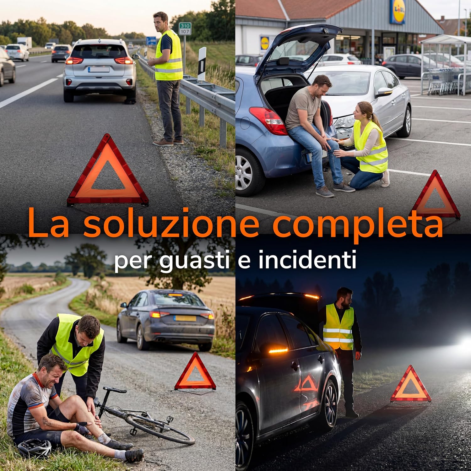 Detalle 2 de Upgrade4cars Kit di Primo Soccorso Auto 2026 con Triangolo di Emergenza e Giubotto DIN 13164