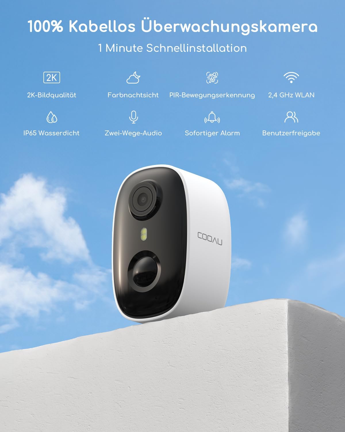 Detalle 2 de COOAU 2K WiFi6 Überwachungskamera außen Akku
