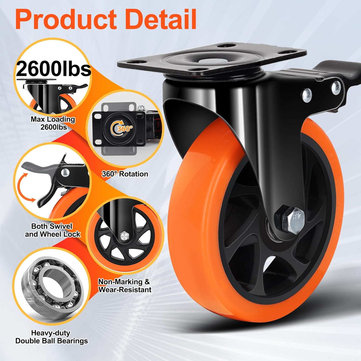 Thumbnail 4 de QNCZ 5 Inch Heavy Duty Swivel Casters with Brakes Review
