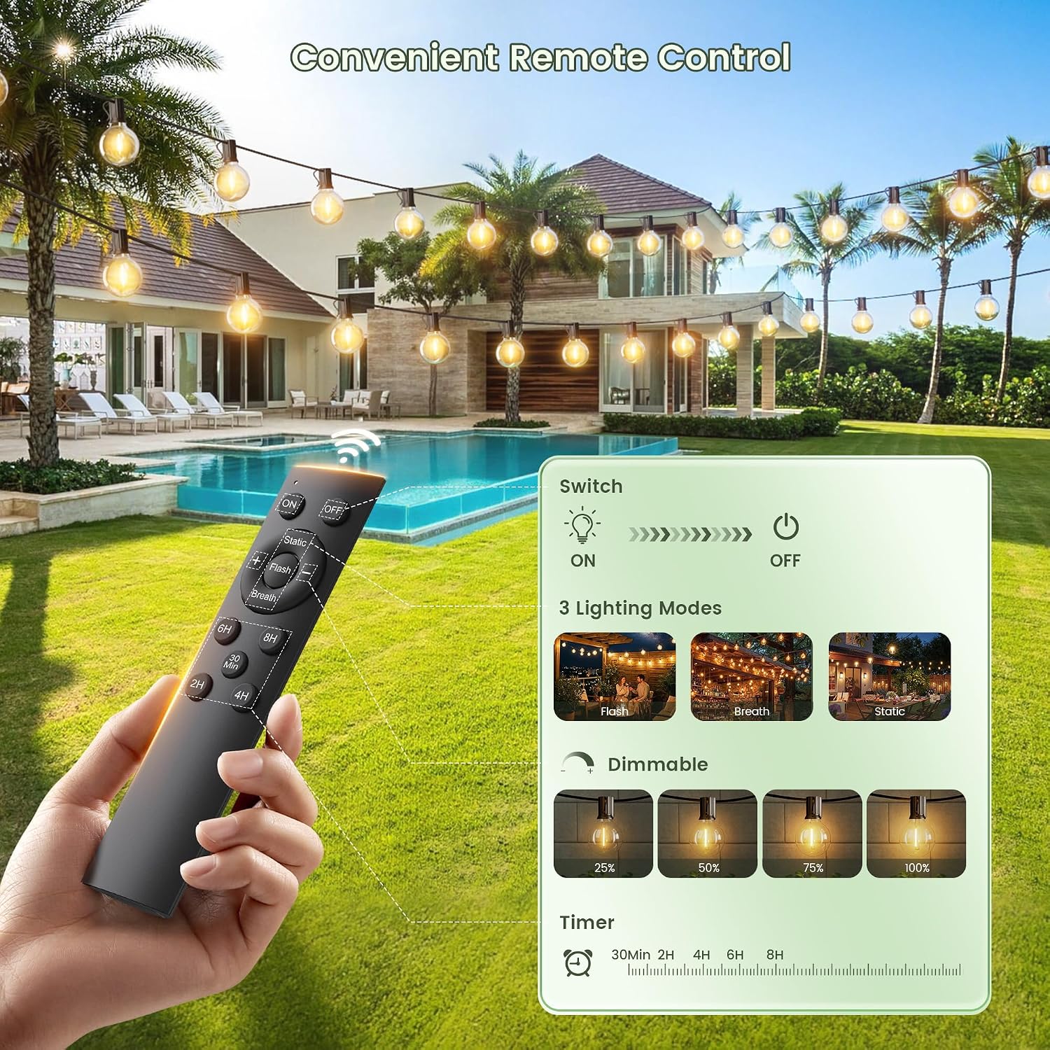 Thumbnail 4 de ALEXPEX AL-SL-G40-60FT-25 Solar String Lights, G40, Dimmable, 2200K