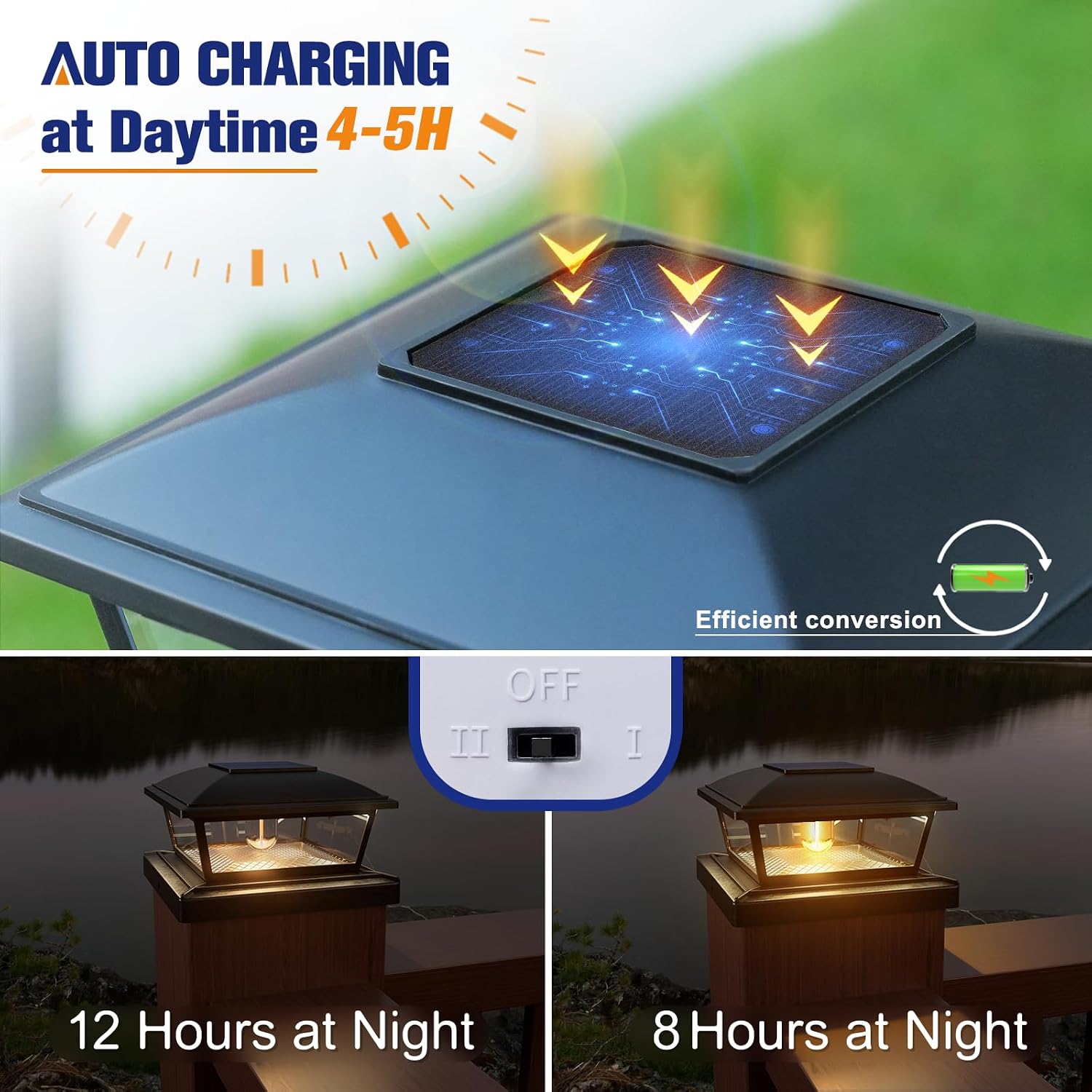 Detalle 2 de APONUO 18171BDR Solar Post Cap Lights, 2 Brightness Modes, 8-Pack