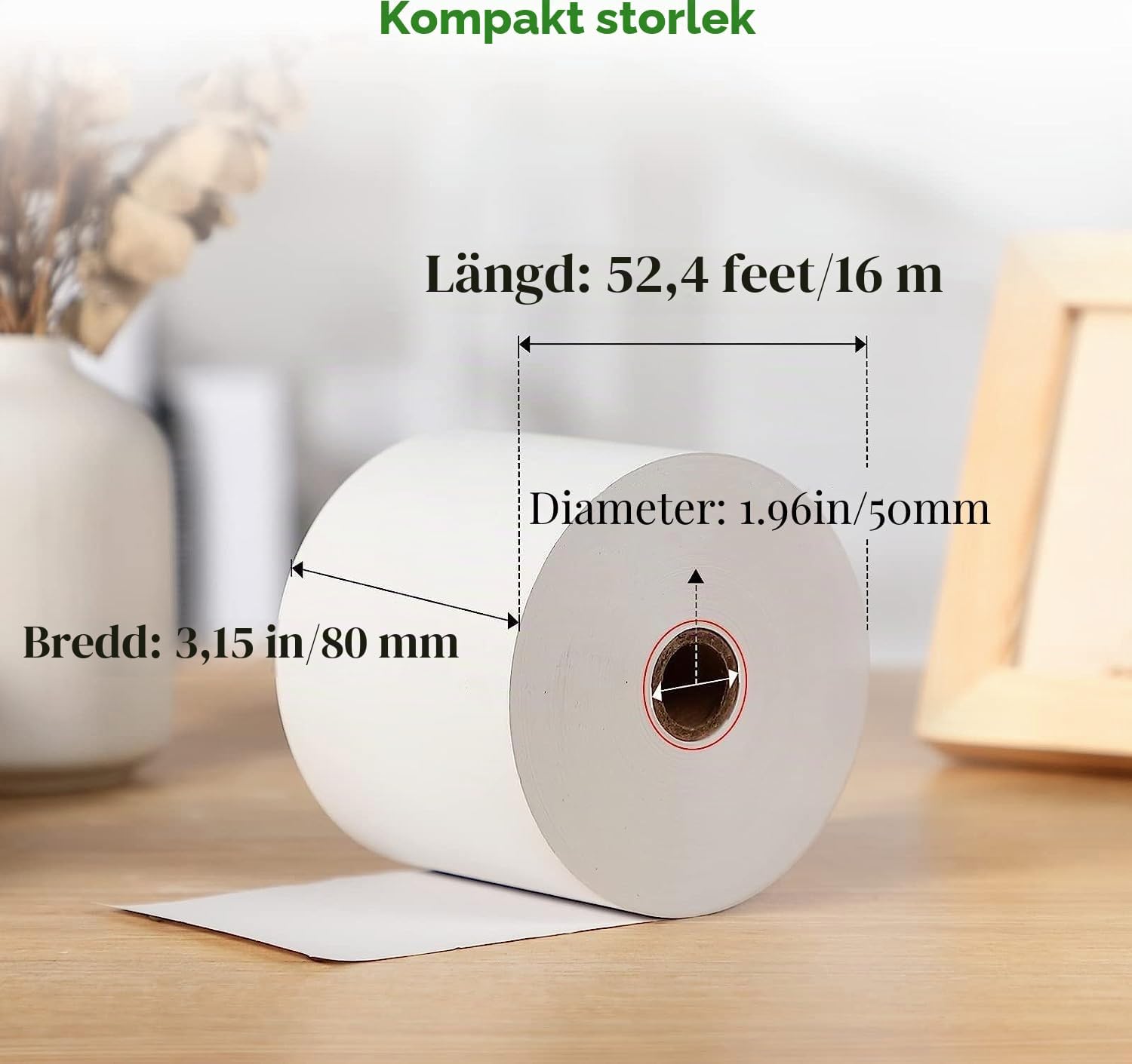 Detalle de MUNBYN termopapper för kvittoskrivare, 80 × 50 mm, 10 rullar