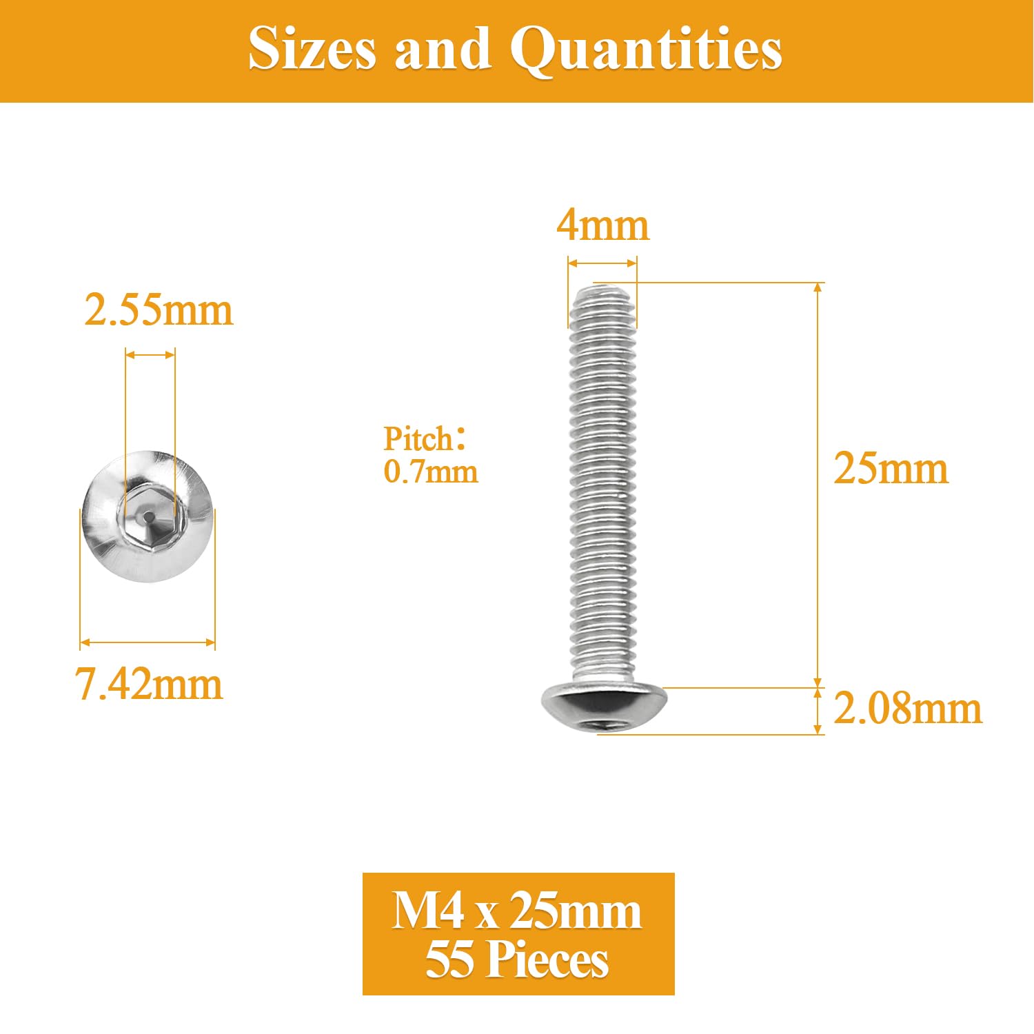 Detalle de Sutemribor Button Head Socket Cap Screws, M4 x 25mm