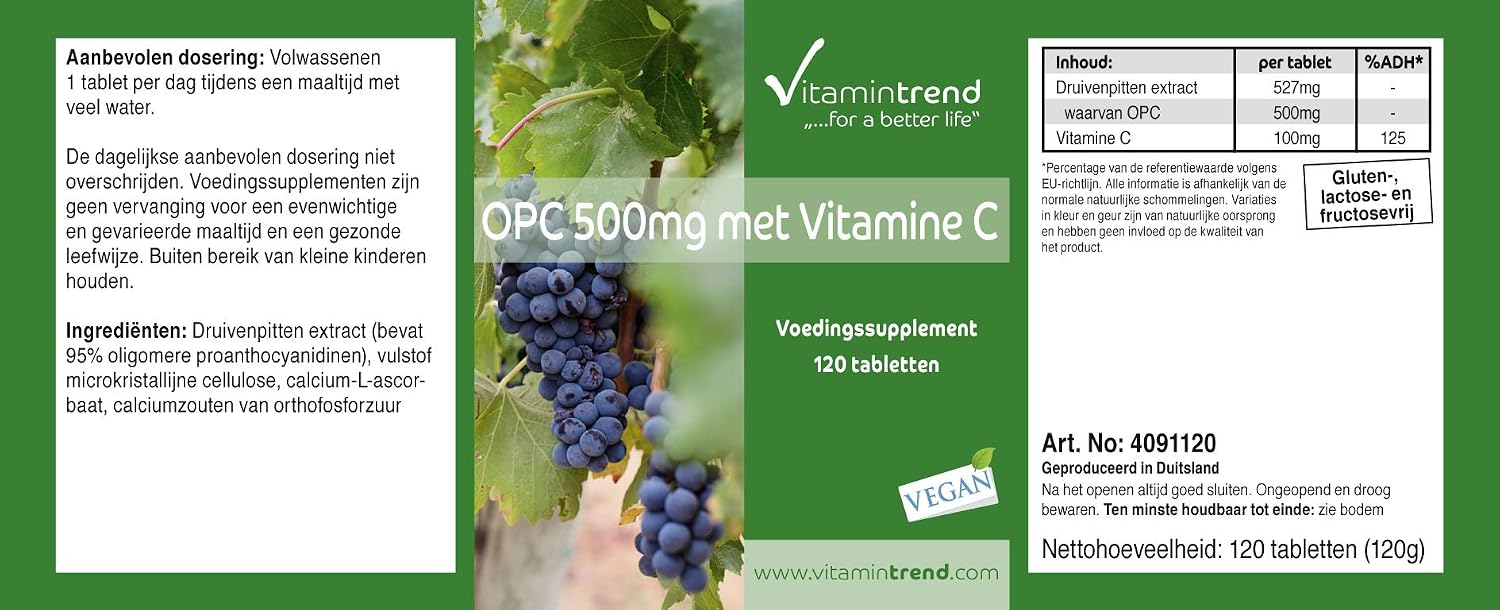 Thumbnail 6 de Vitamintrend OPC 500 mg mit Vitamin C – Traubenkernextrakt, 120 Tabletten, vegan, hergestellt in Deutschland