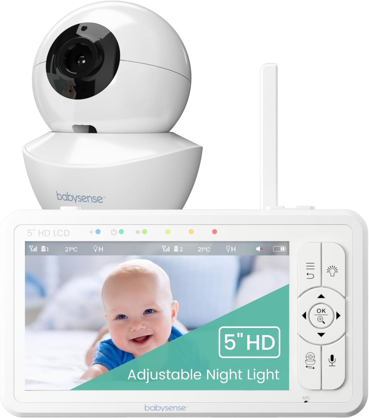 Babysense 720p 5" HD baby monitor with 4000mAh battery