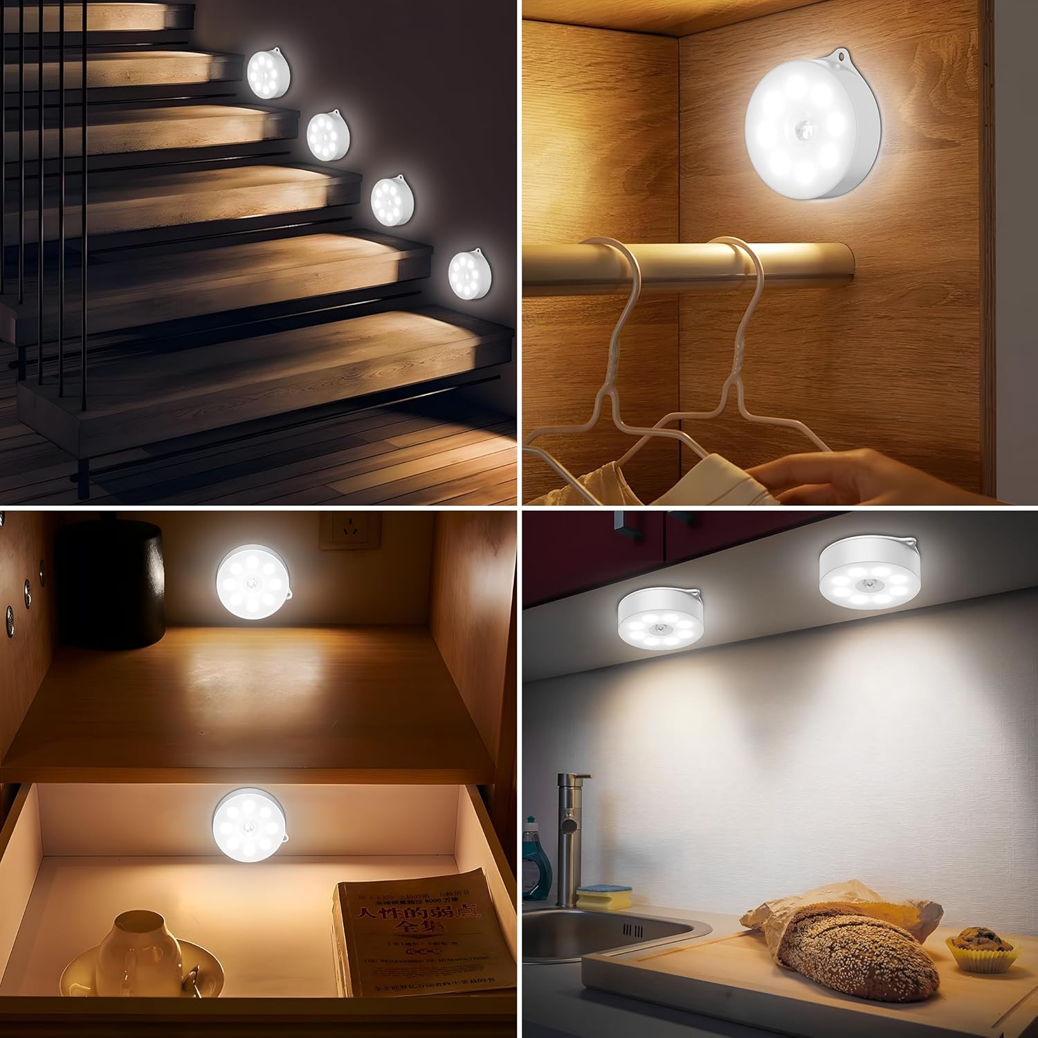 Thumbnail 5 de daphomeu Nachtlicht mit Bewegungsmelder (3er-Set, kaltweiß) – auto Ein/Aus für Schrank, Flur & Schlafzimmer