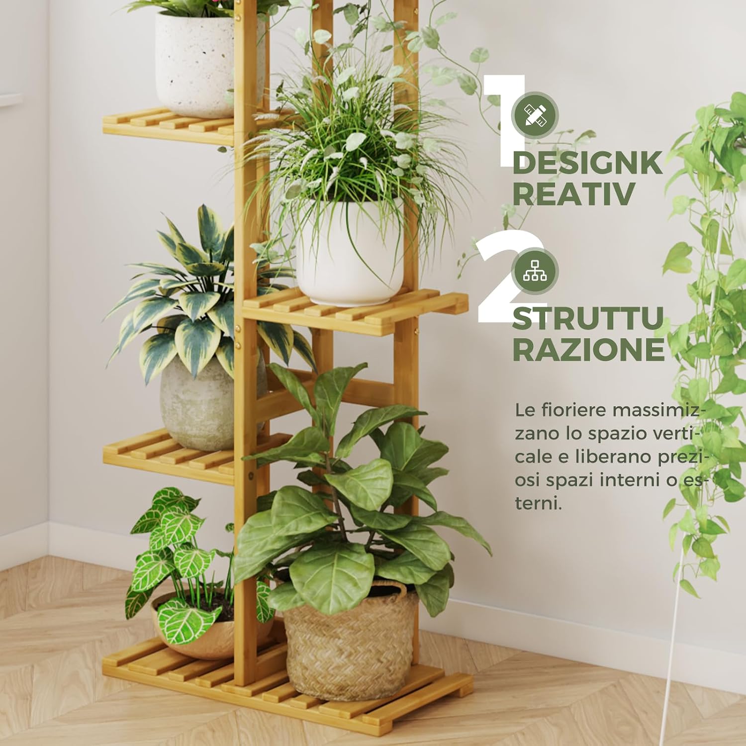 Thumbnail 6 de Bamworld Porta Piante da Interno in Bambù Naturale – Scaffale a 6 Livelli per Vasi