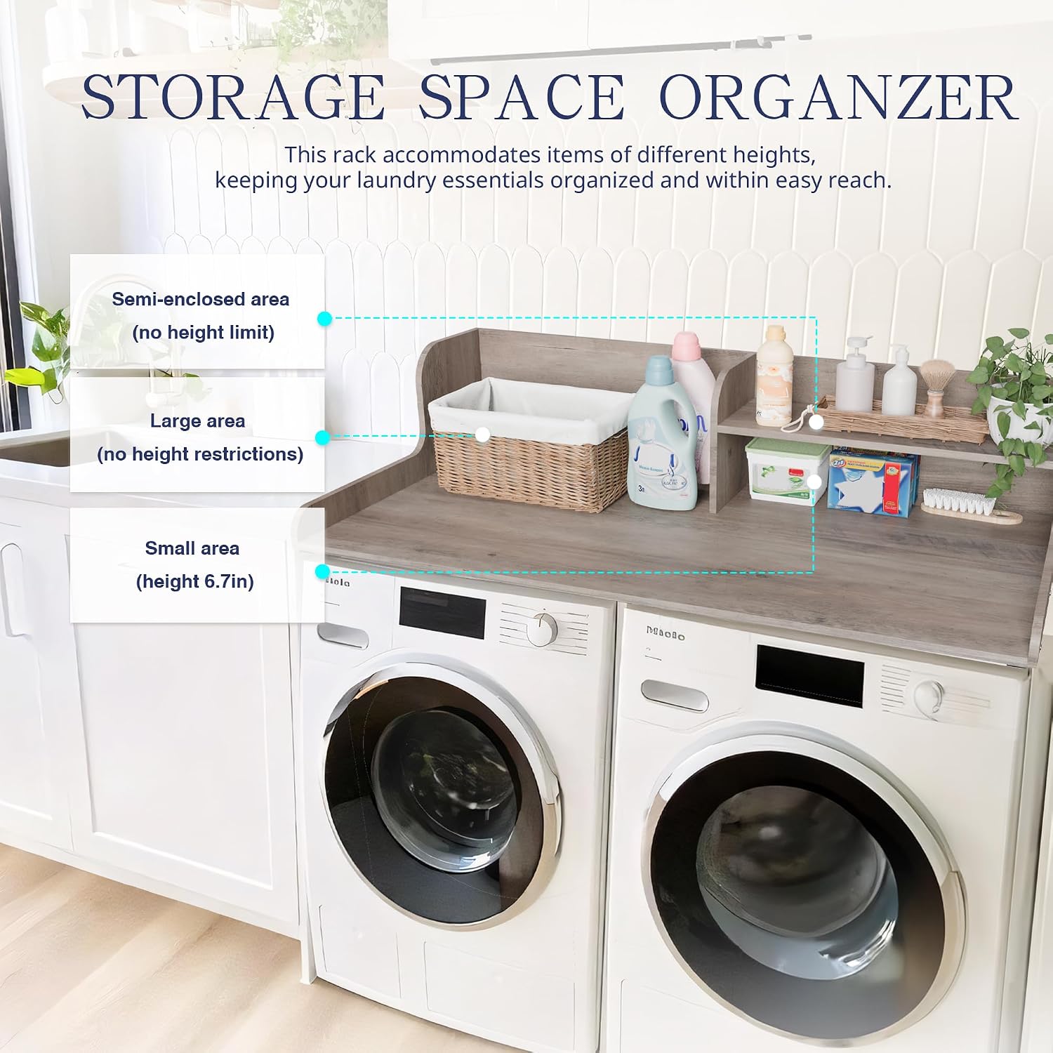 Thumbnail 2 de DTK DTK-WDC-W-BK Washer Dryer Countertop, 54-Inch Melamine Top with Shelf
