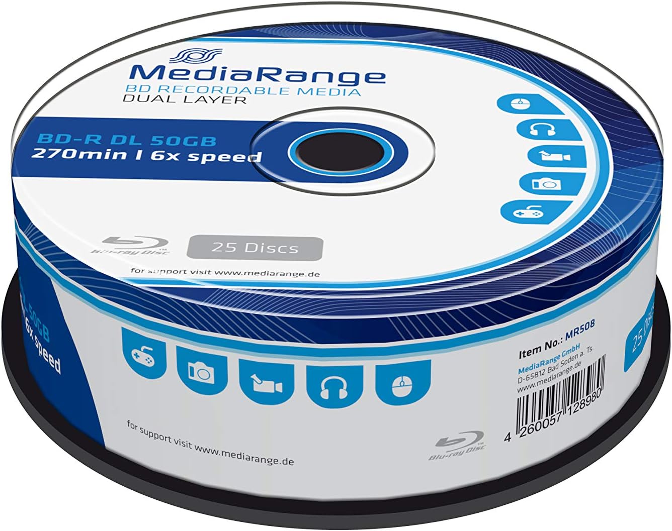 Detalle 1 de MediaRange BD-R Dual Layer 50 GB, płyty Blu-ray 6x do zadruku, 25 szt.