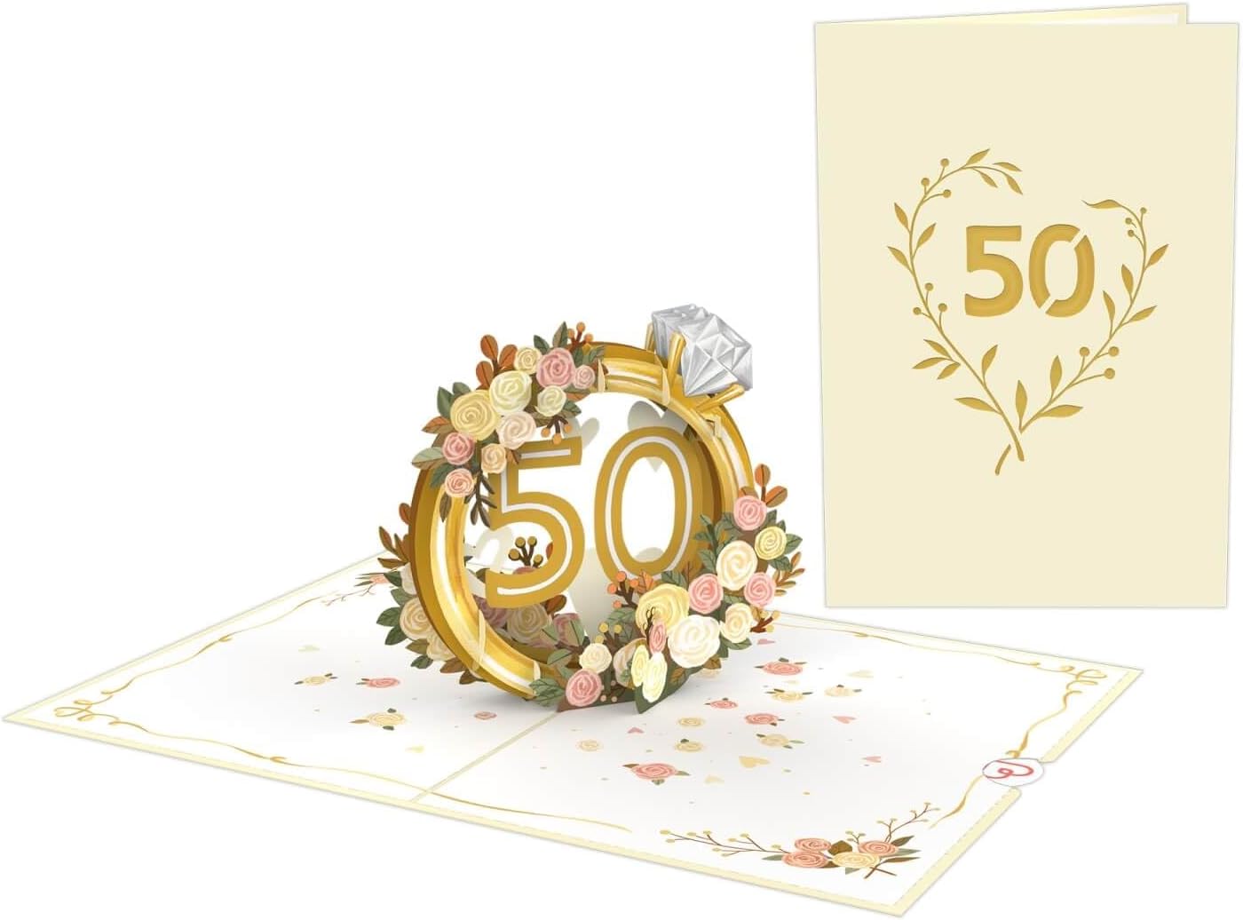 Thumbnail 2 de papercrush® Pop-Up Karte Goldene Hochzeit – edle 3D Glückwunschkarte zum 50. Hochzeitstag mit Kranz-Effekt