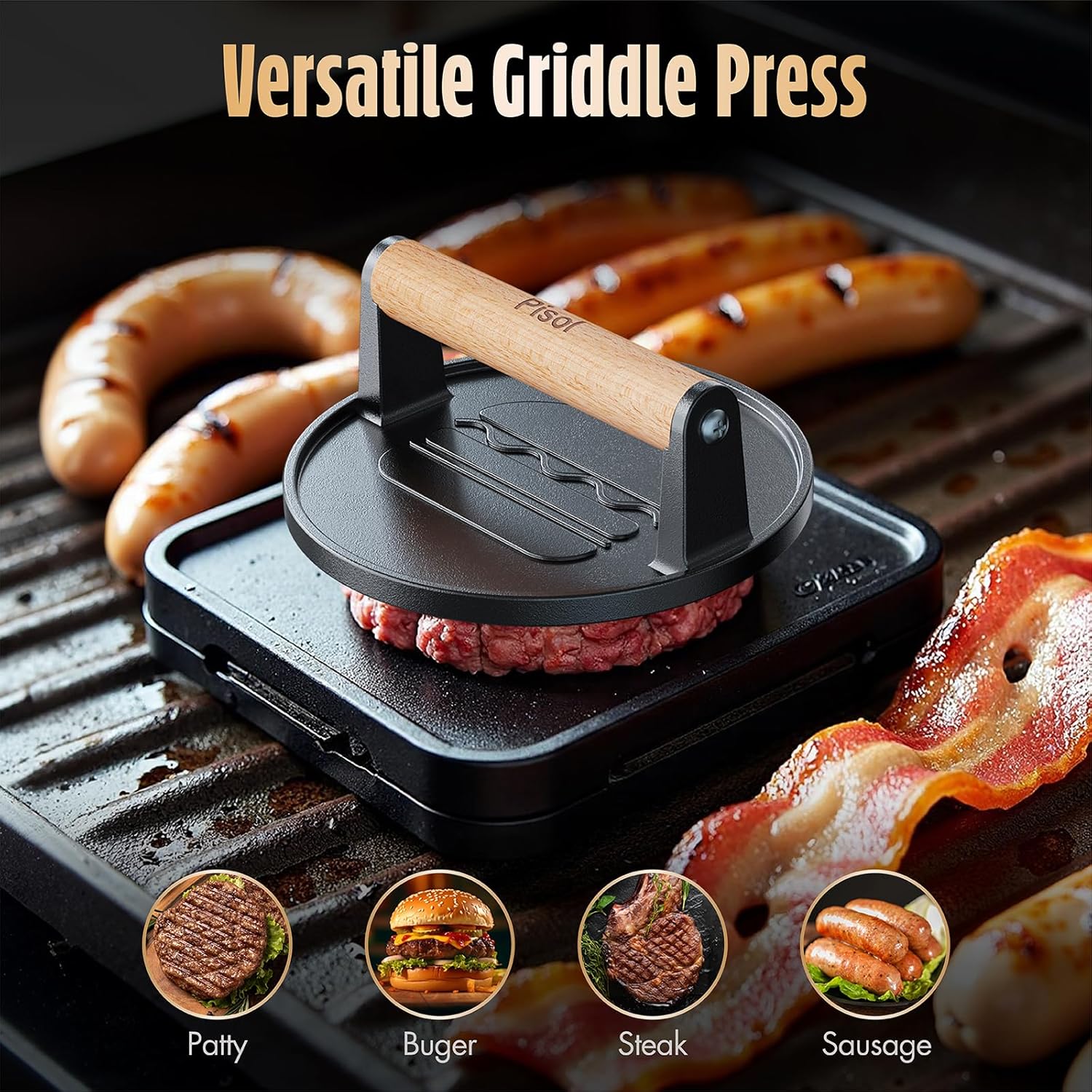 Thumbnail 5 de Pisol Smash Burger Press 6.6” cast iron