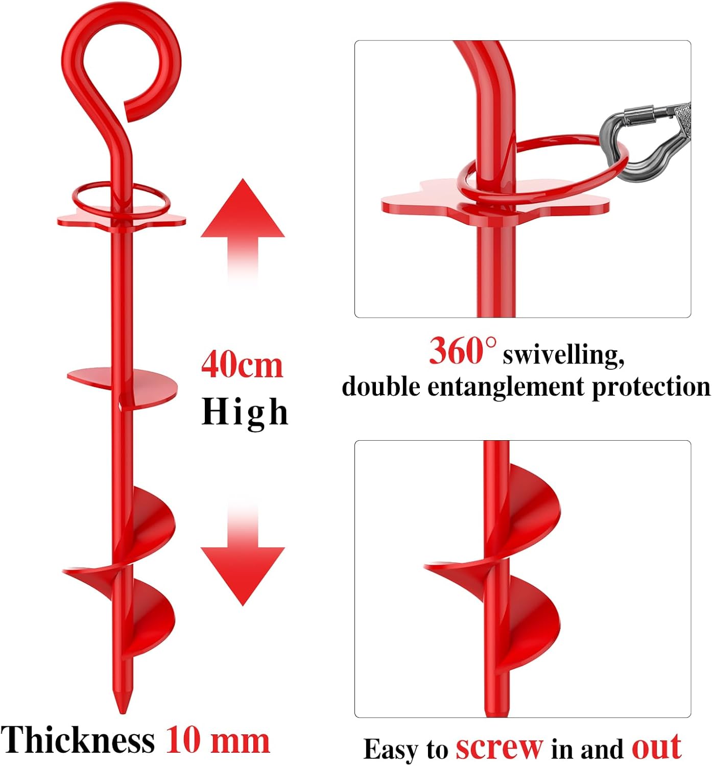 Thumbnail 3 de Chuiendi Dog Tie Out Stake – 40cm heavy duty 360° swivel ground anchor for yards, beach & camping