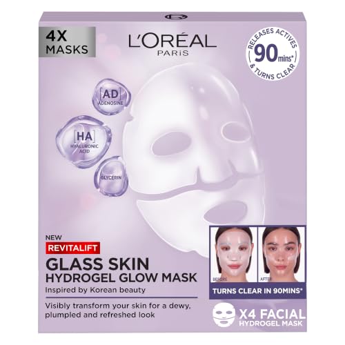 Detalle de L'Oreal Paris Glass Skin Hydrogel Masks | Korean-Inspired, 4 Pcs