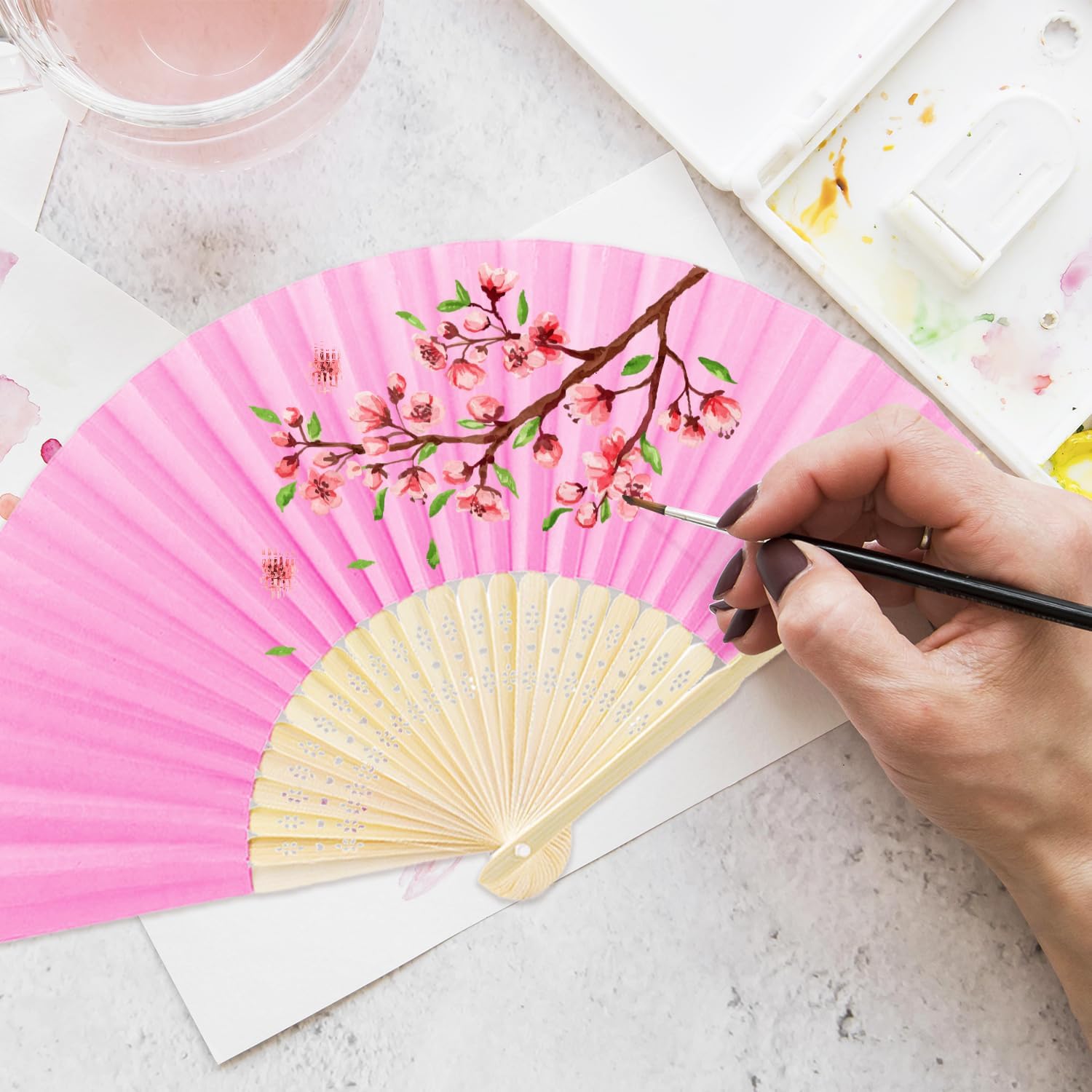 Thumbnail 6 de iZoeL 24 Pack Folding Hand Fans: Paper & Bamboo, 12 Colours – Ideal for Weddings, Parties and DIY