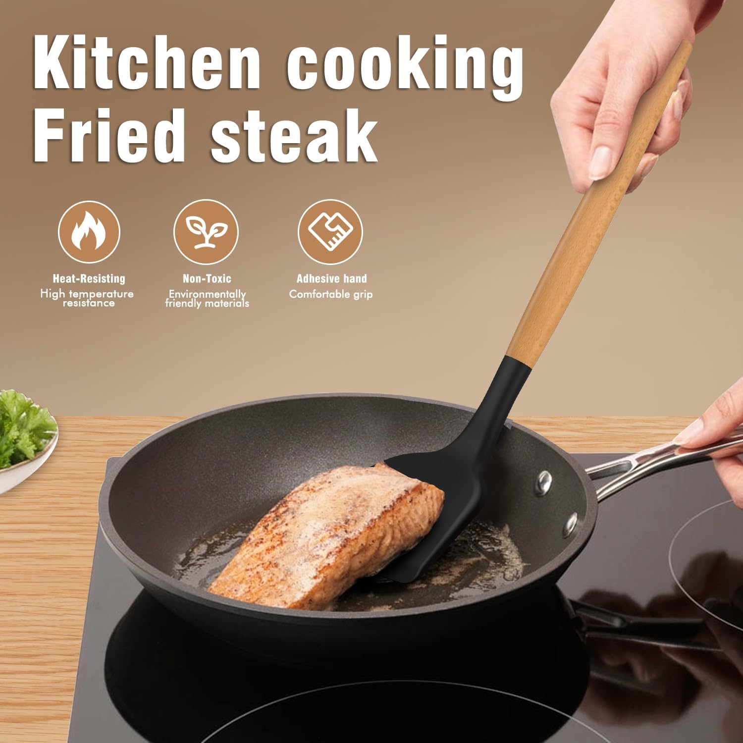 Detalle de AVGPD Silicone Cooking Utensils Set 446°F Heat Resistant 🍽