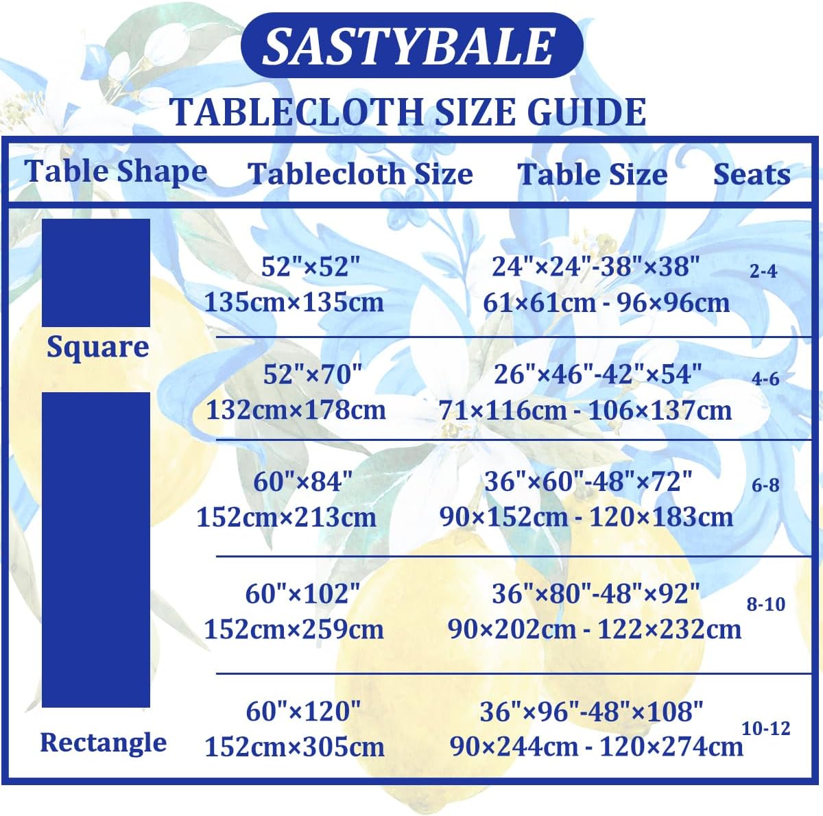 Detalle de SASTYBALE Lemon Tablecloth, 60 x 120 Inch