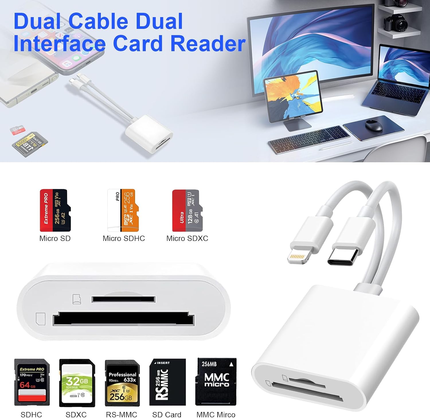 Detalle 2 de Denlane SD Card Reader for iPhone, iPad, USB-C and Lightning, SD/microSD