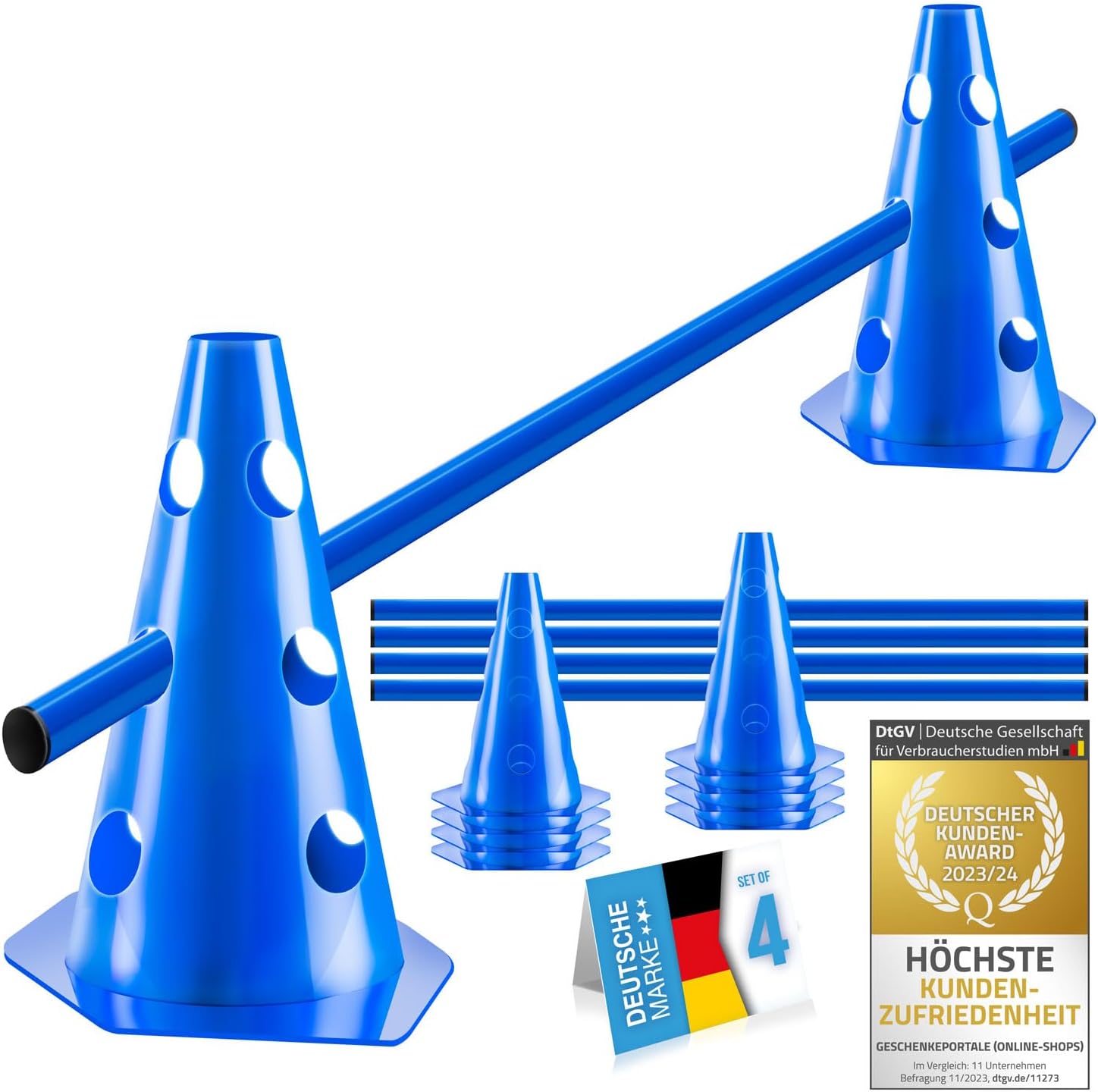 all Pets United® Steckhürden-Set für Hunde (Agility Trainingszubehör) – 4 Sets mit Stange und Hütchen
