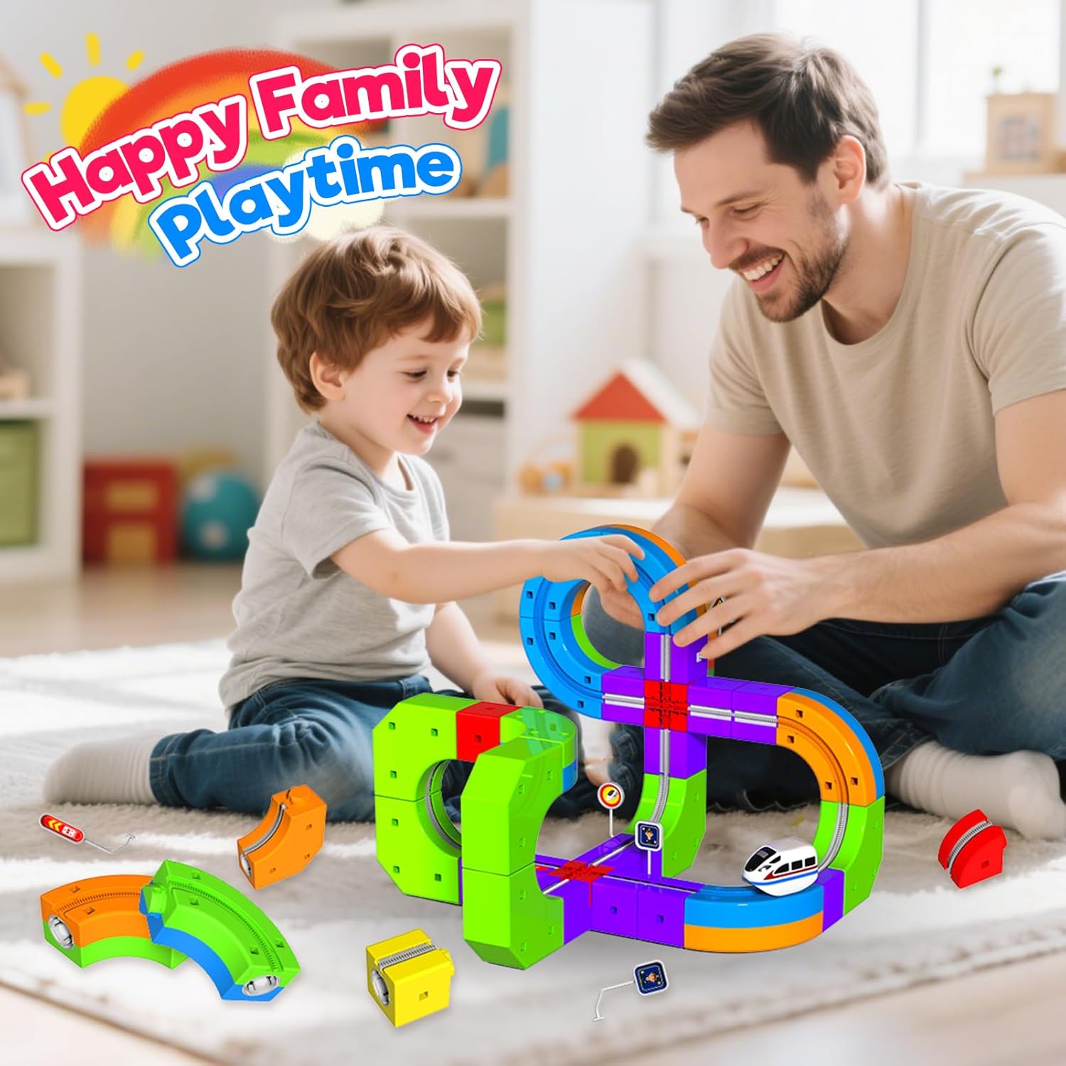 Detalle de Goody King Train électrique enfant 69 pièces – ensemble STEM de train magnétique 3D DIY (4 à 12 ans)