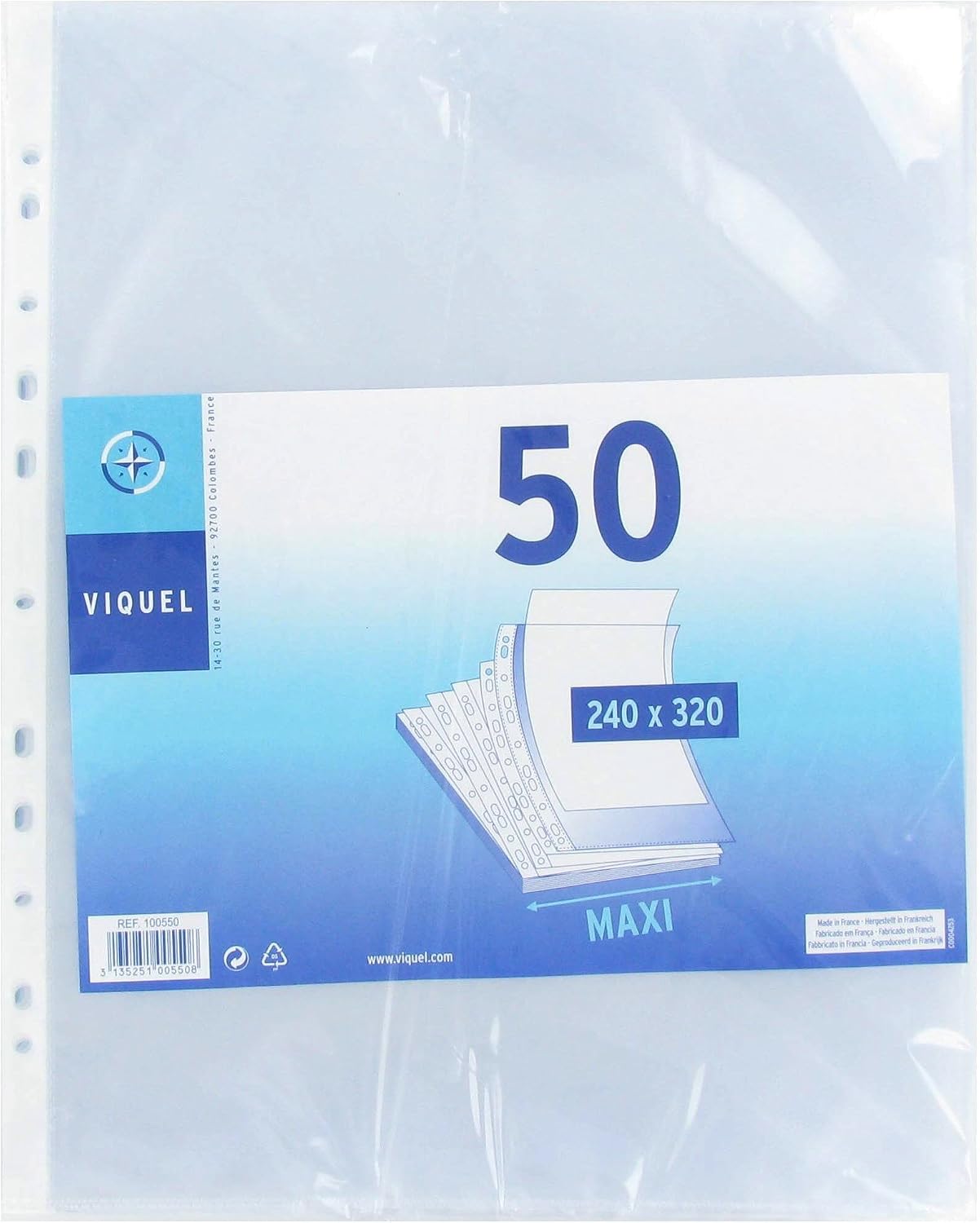 Detalle 2 de Viquel 100550-06 geperforeerde insteekhoezen, 24 x 32 cm, PP, versterkte rand
