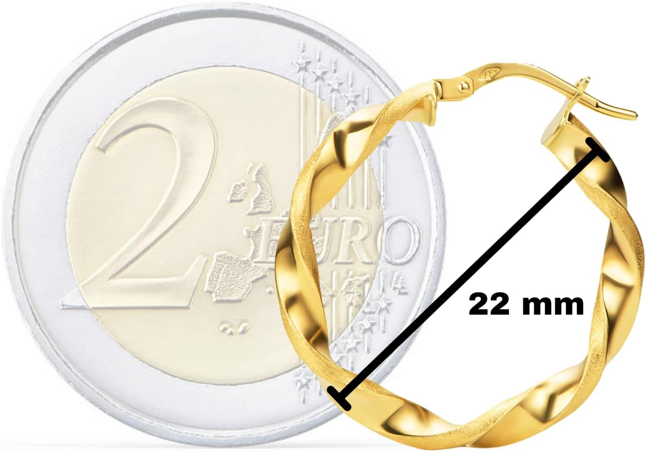 Detalle de PRI15M - Boucles d’oreilles créoles italiennes en or 14 carats, petites torsadées partiellement mates