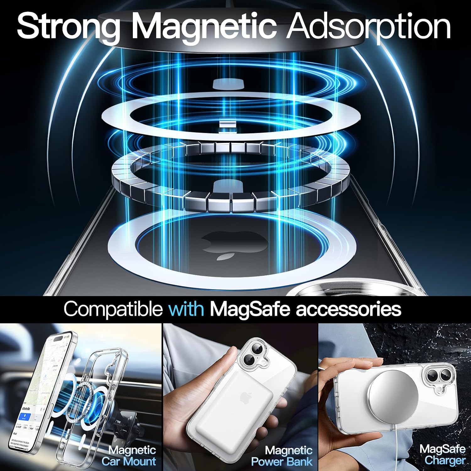 Thumbnail 3 de Jetech Cover magnetica per iPhone 16 da 6,1" compatibile MagSafe, trasparente antiurto