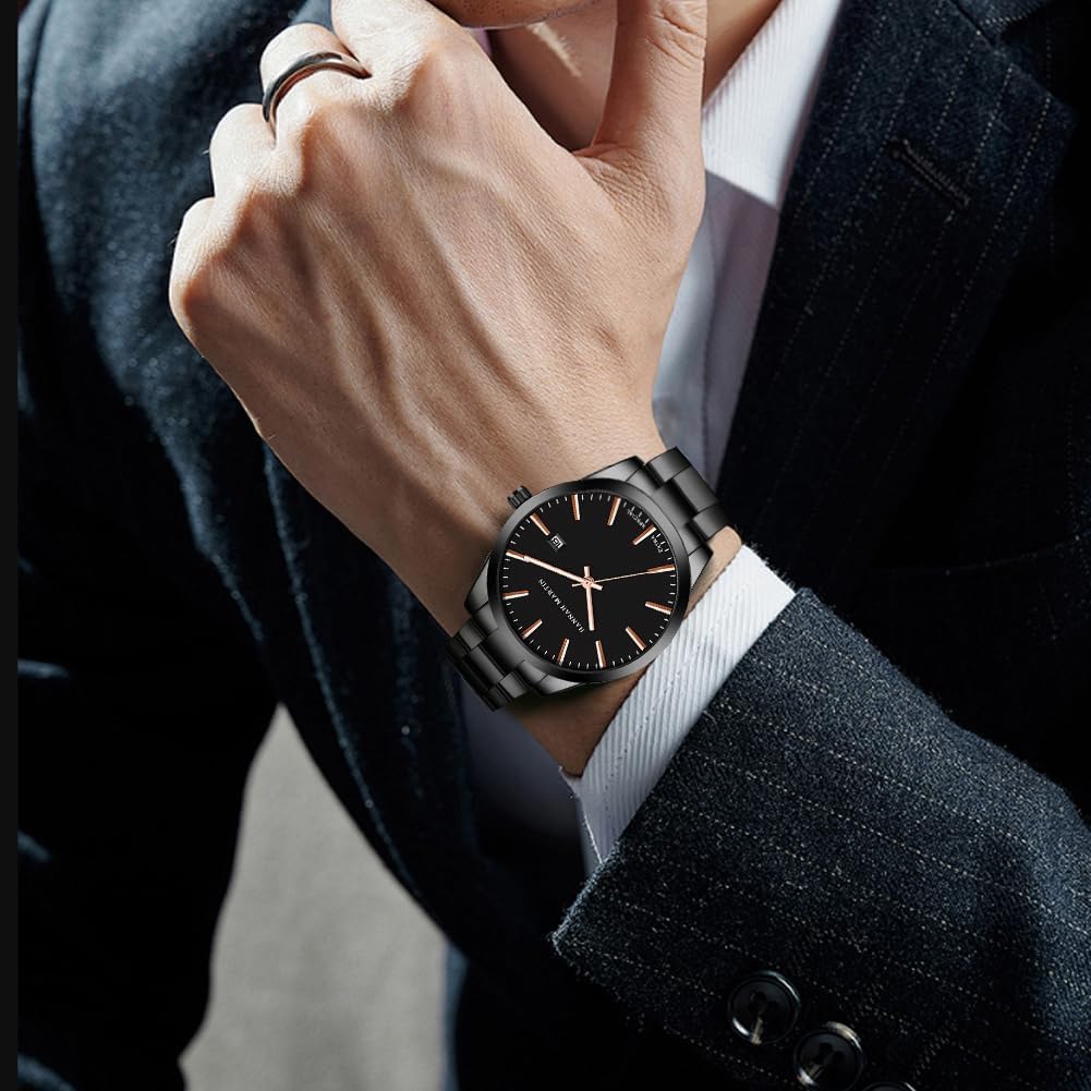 Detalle de OFFCUP Herren Uhr – Analoge Quarz Uhr mit Edelstahlarmband, Datumsanzeige, kratzfestem Gehäuse