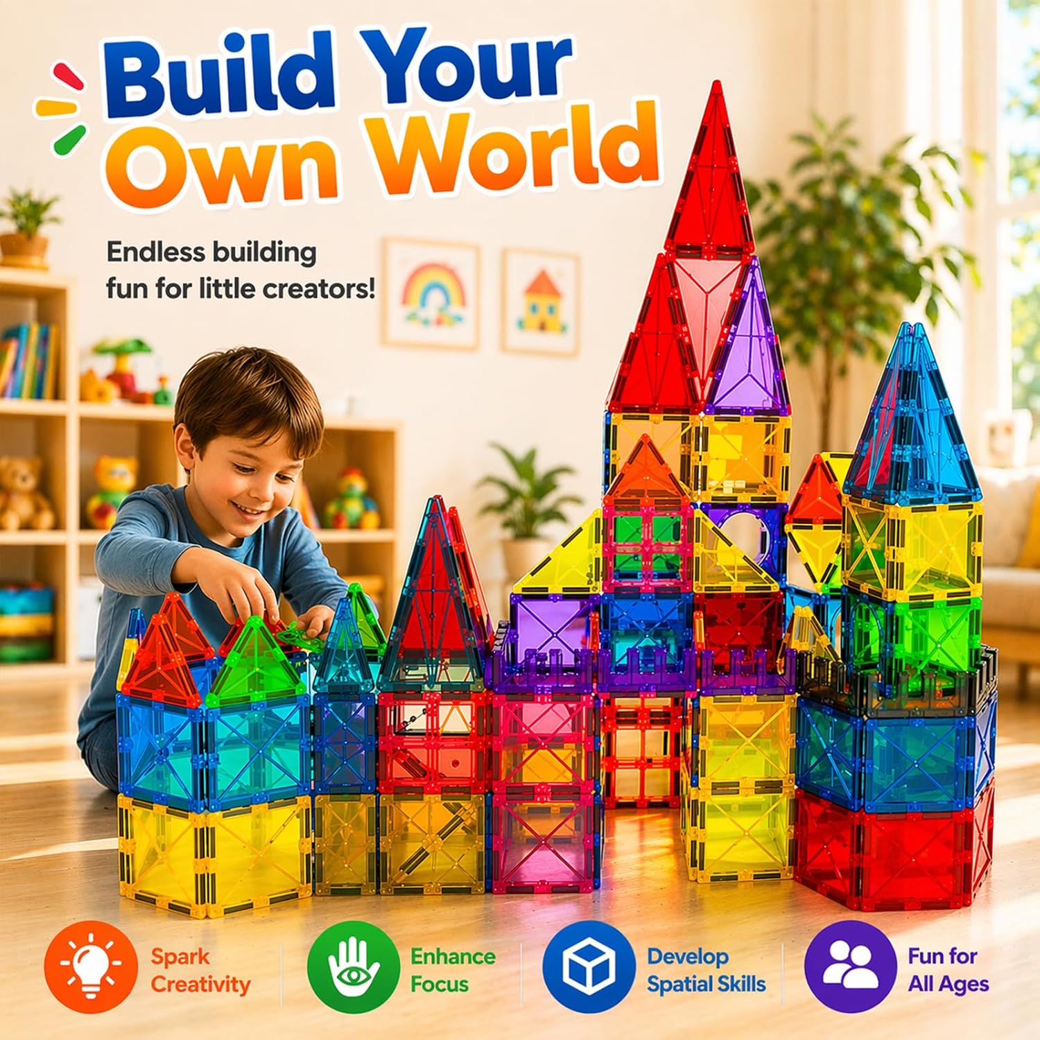 Detalle de LATI 130-Piece Magnetic Tile Big Set for Kids