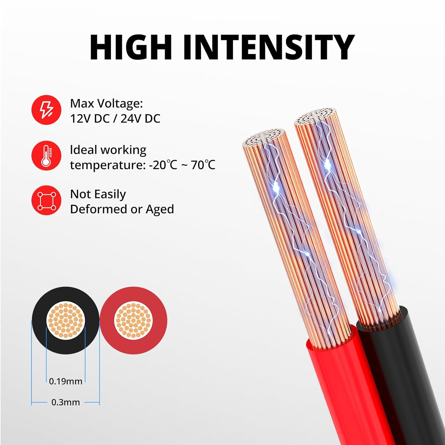 Detalle de NAOEVO EC2CRB-12A300FT 12 AWG CCA Wire, Red and Black, 2-Conductor