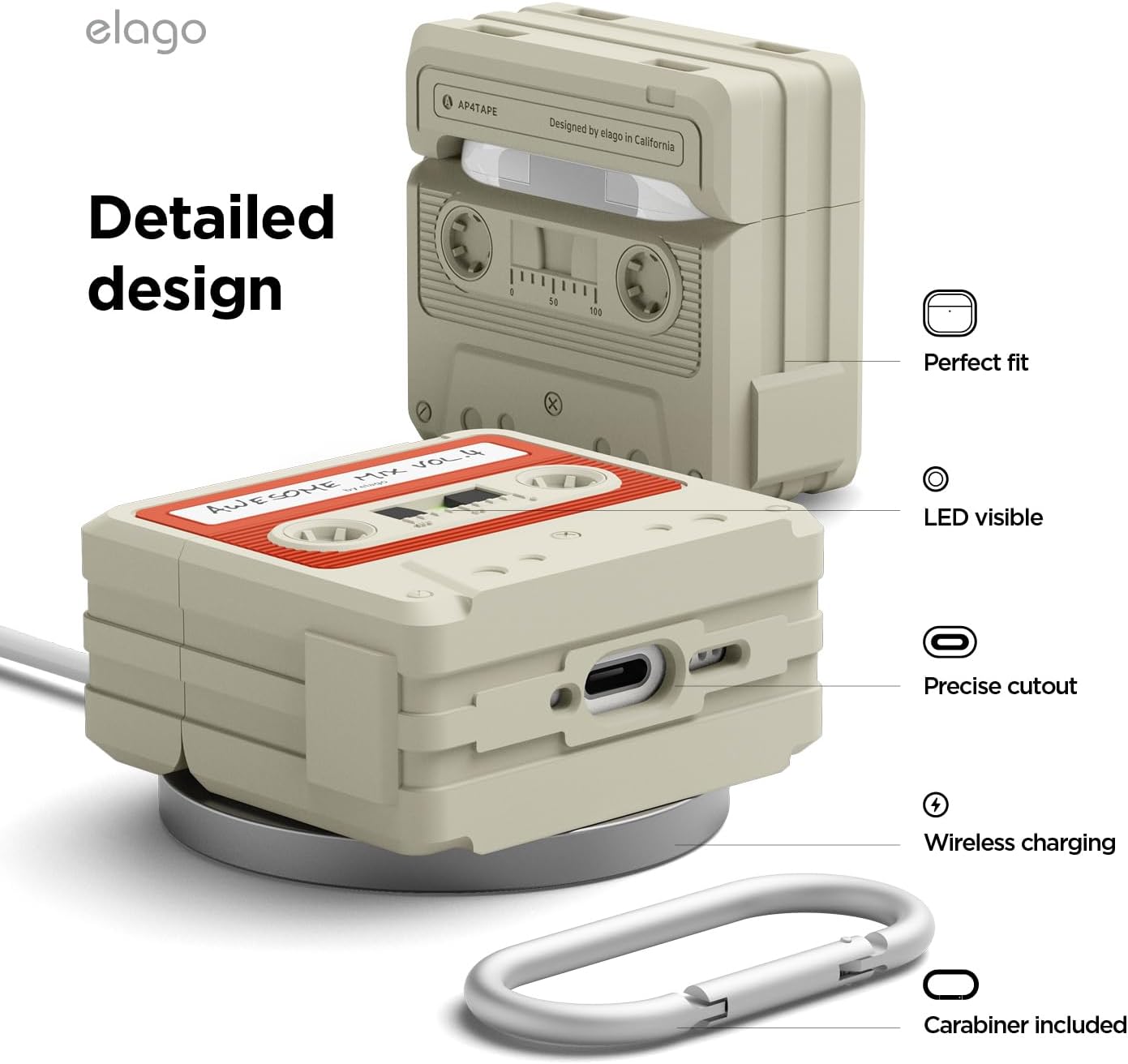 Thumbnail 5 de elago EAP4TAPE-HANG-CWHRD Cassette Tape Case for AirPods 4 & 5 with Keychain