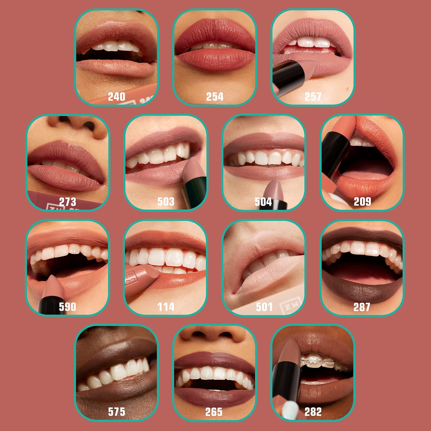 Detalle de 3ina The Lipstick 254 Dunkelrosa – mattierender Lippenstift mit Vanilleduft, Vitamin E & Shea Butter (vegan, cruelty free)